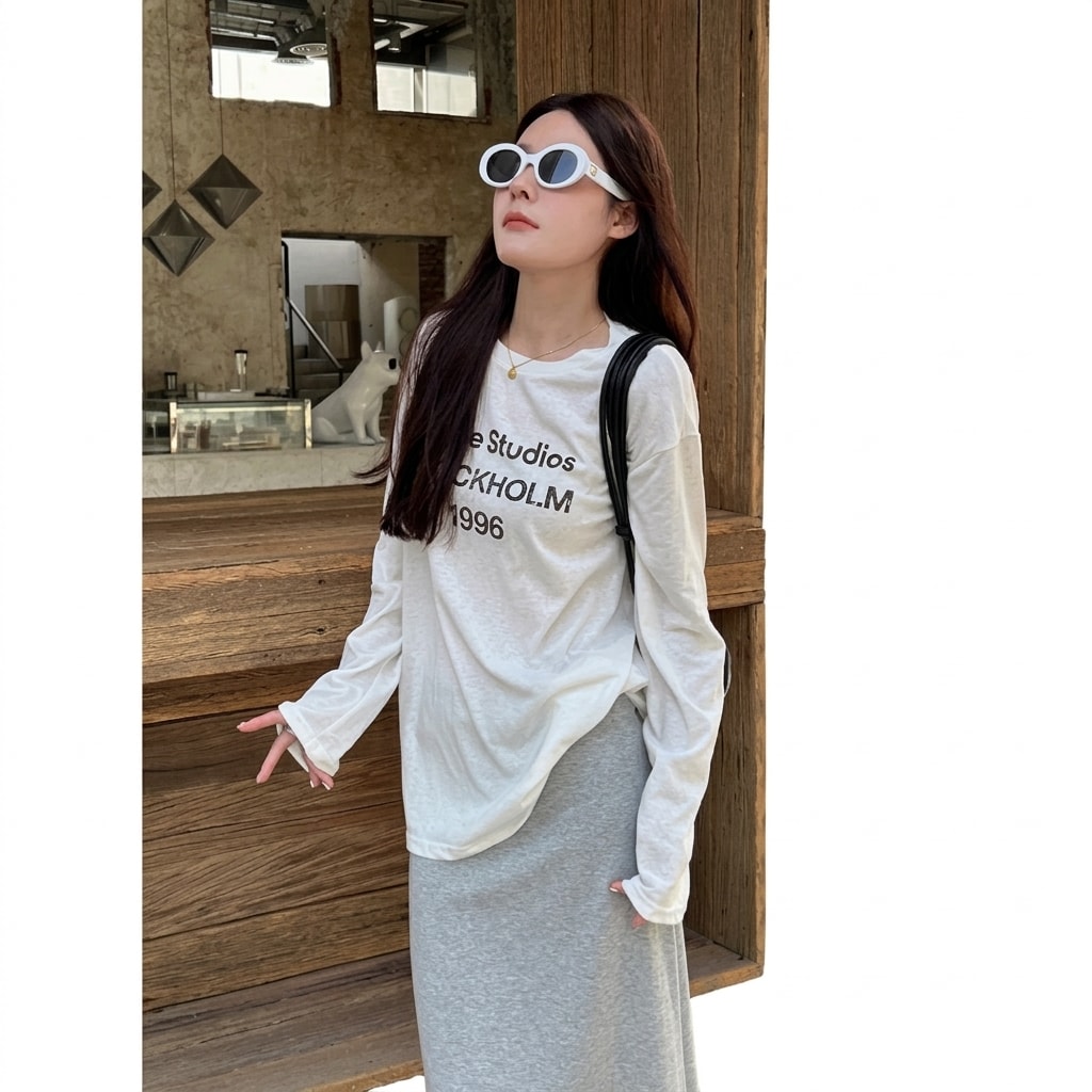 ロンT レディース 長袖 Tシャツ カットソー 英字 プリント トップス クルーネック ゆったり オーバーサイズ 秋 夏 ロゴ カジュアル ストリート ビッグシルエット 体型カバー 柔らかい 薄手 通