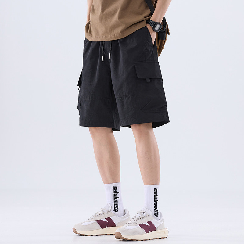 カーゴパンツ メンズ ハーフパンツ 涼しい 短パン 夏 カジュアル ワイドパンツ 膝丈 ゆったり ワークパンツ 5分丈 ボトムス ウエストゴム 紐付き サイドポケット 通気性 速乾 軽量 爽やか ミリ