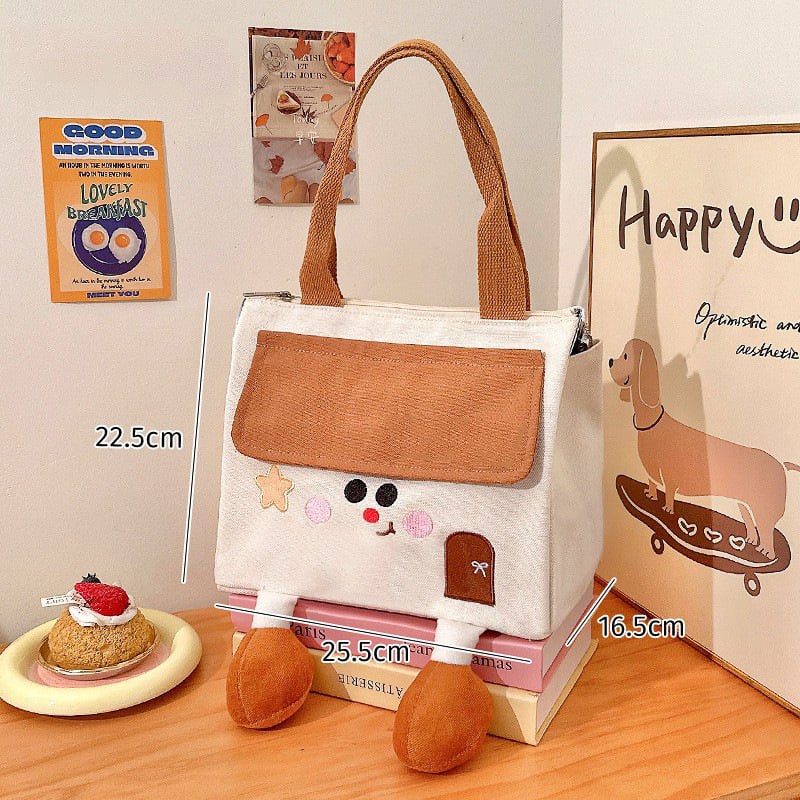 ランチバッグ レディース お弁当袋 保冷 保温 手提げバッグ ぬいぐるみ付き かわいい キャラクター トートバッグ 撥水 大容量 通勤 通学 遠足 ピクニック おしゃれ キャンバス 弁当入れ 丈夫 持