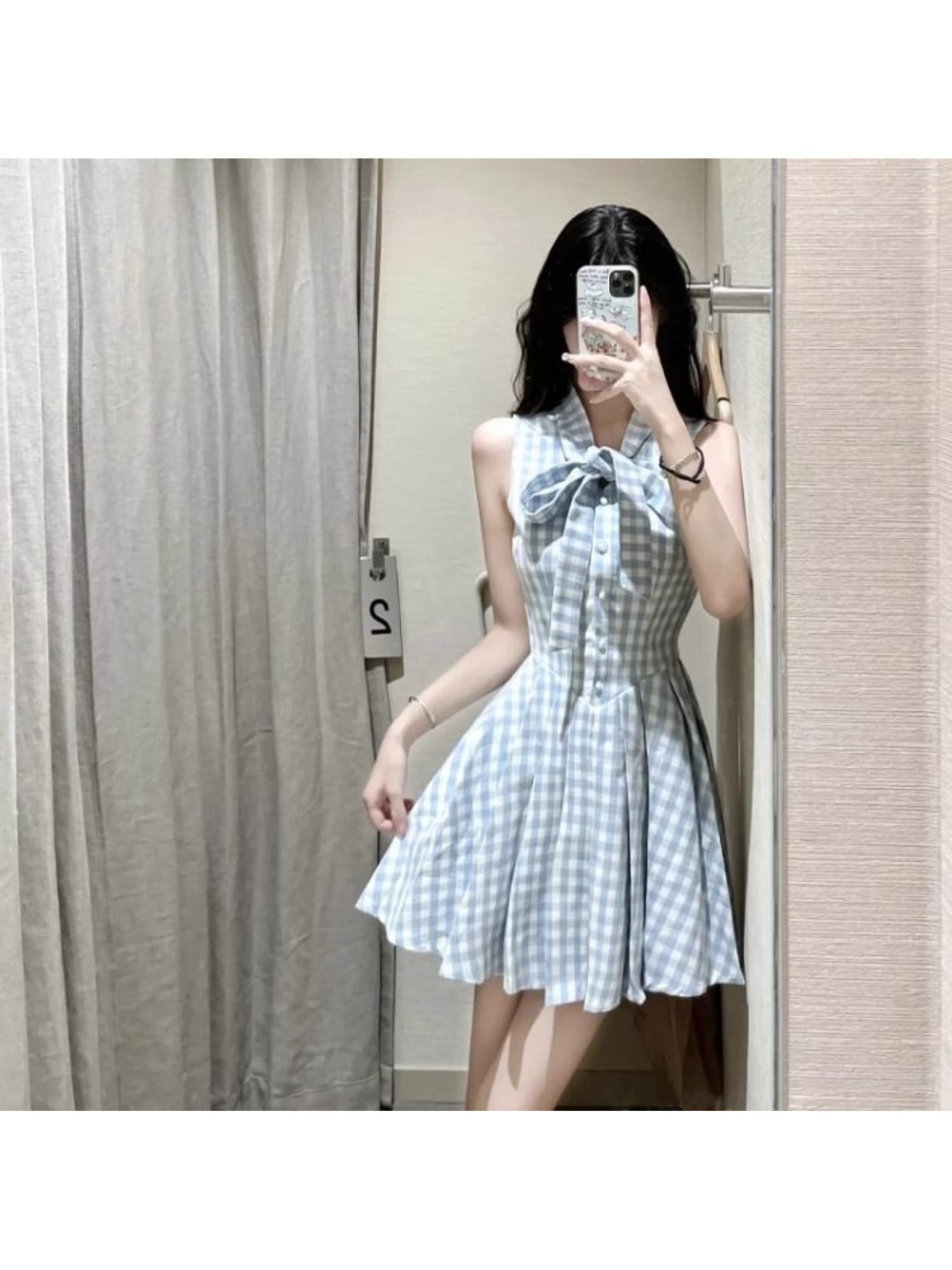 【ボウタイリボン】 ワンピース レディース ギンガムチェック ノースリーブ チェック柄 ワンピ ミニ丈 Aライン 膝丈 膝上 襟付き フロントボタン レトロ ガーリー 大人可愛い フェミニン きれいめ お洒落 体型カバー 着痩せ 細見え ウエストマーク デート 女子会