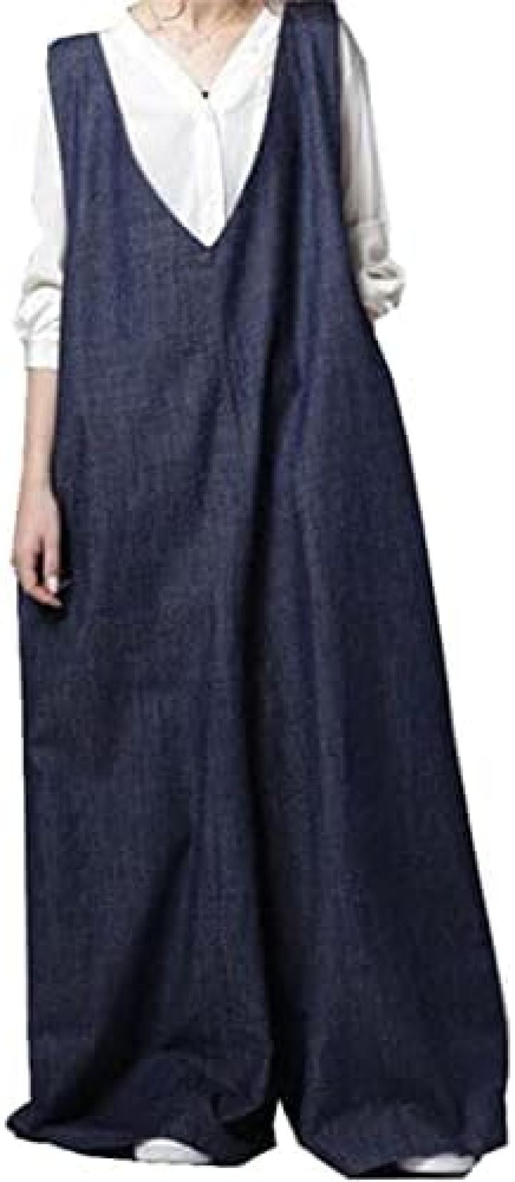 デニムサロペット オールインワン レディース オーバーオール ロングパンツ ワイドパンツ 長ズボン ガウチョパンツ ボトムズ 夏服 ｖネック 後ろリボン ノースリーブ マキシ丈 カジュアル 夏 可愛い｜Nartooston