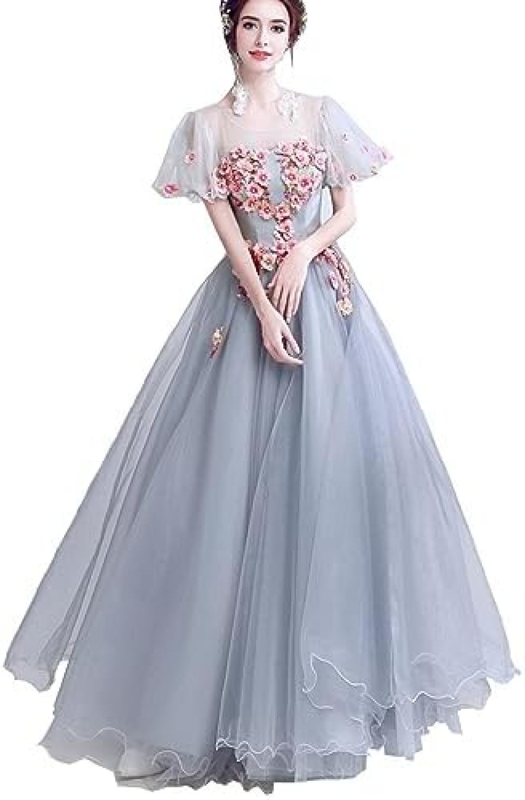 イブニングドレス レディース ドレス 花嫁ドレス パーティードレス ロングドレス 発表会 演奏会 二次会 プリーツ グラデーション フリル エレガント 気質 ブルー エレガント 着痩せ ファッション|Nartooston