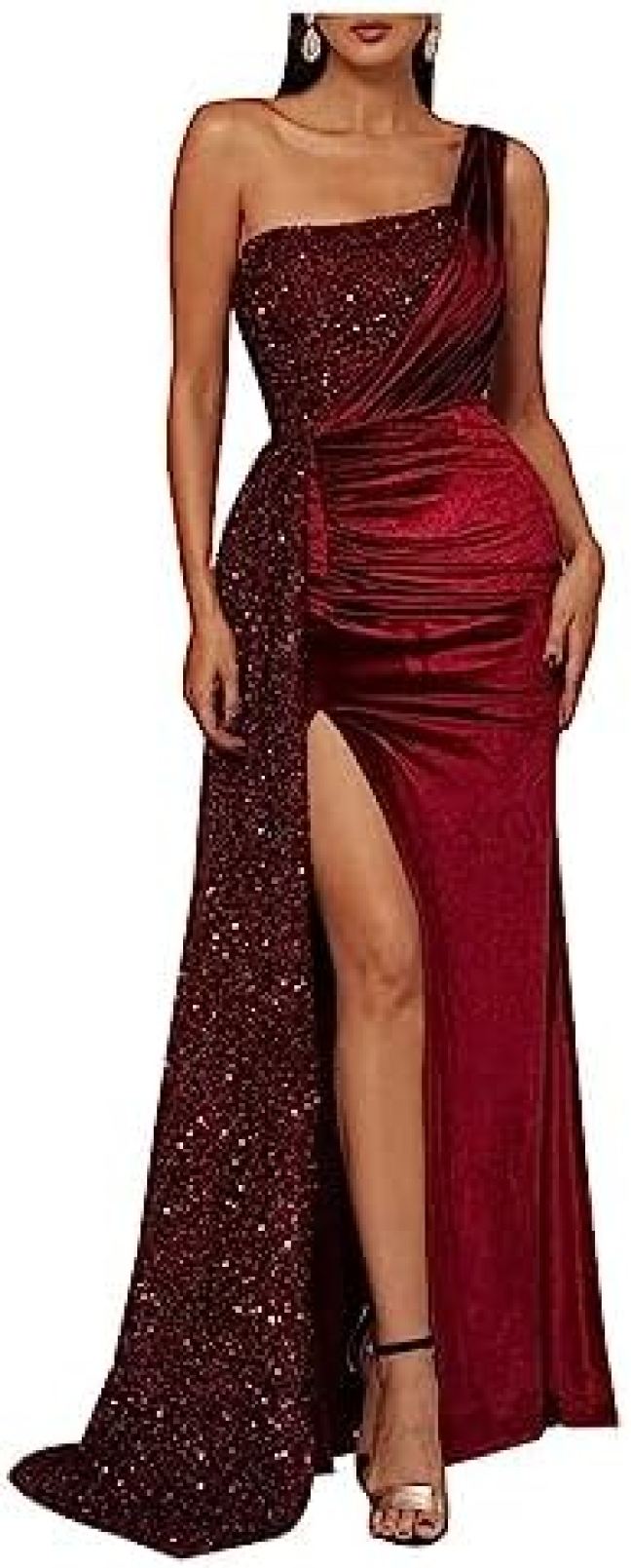 女性用イブニングドレススパンコール人魚ドレスシングルストラップレスのセクシーな高分割宴会ホストカクテルパーティー｜Nartooston 13,745円