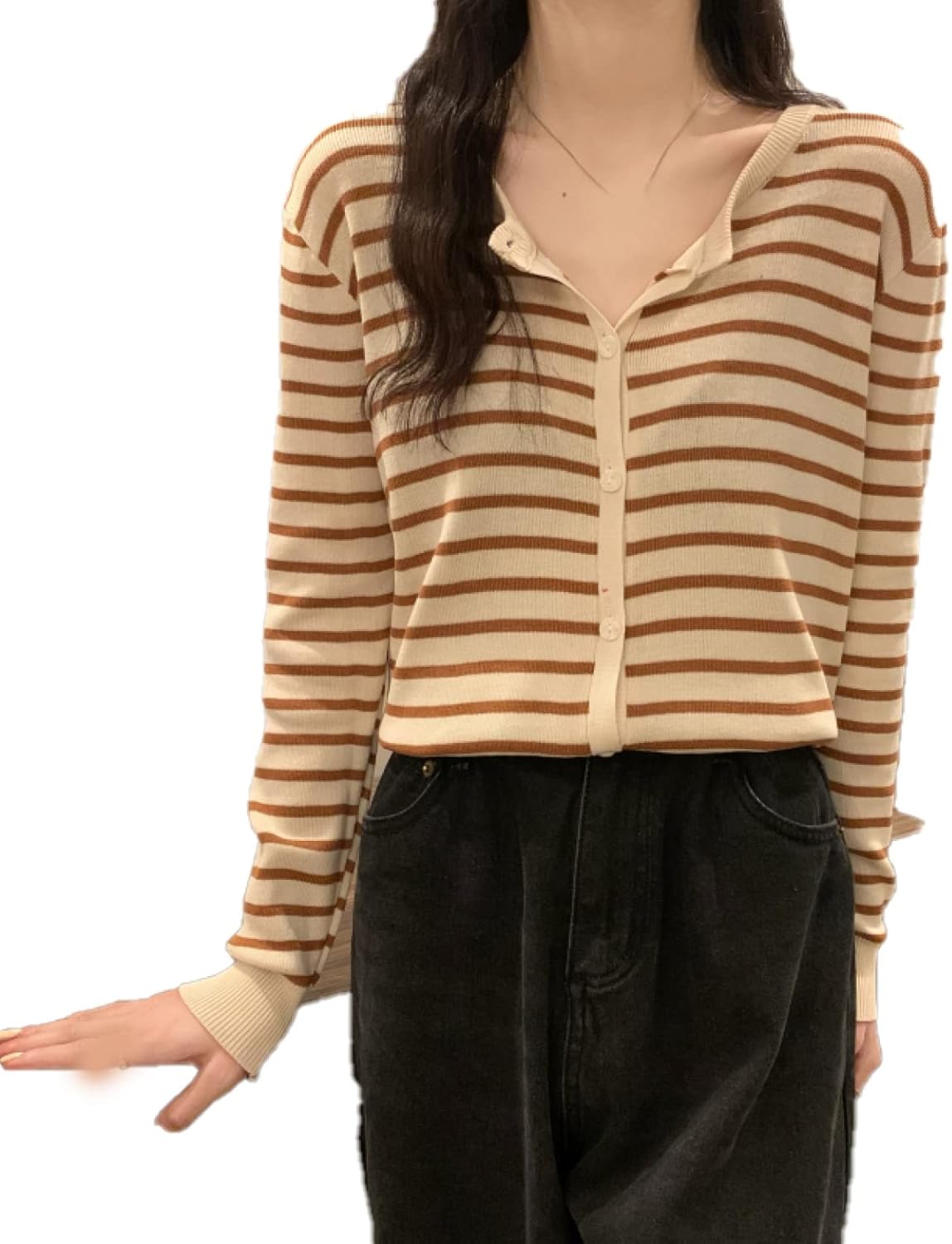 カーディガン アウター レディース ストライプ レトロ クルーネック きれいめ ゆったり セーター 普段着 ボレロ 上着 キレイ ショート丈 トッパーカーディガン おしゃれ ファッション お出掛|Nartooston