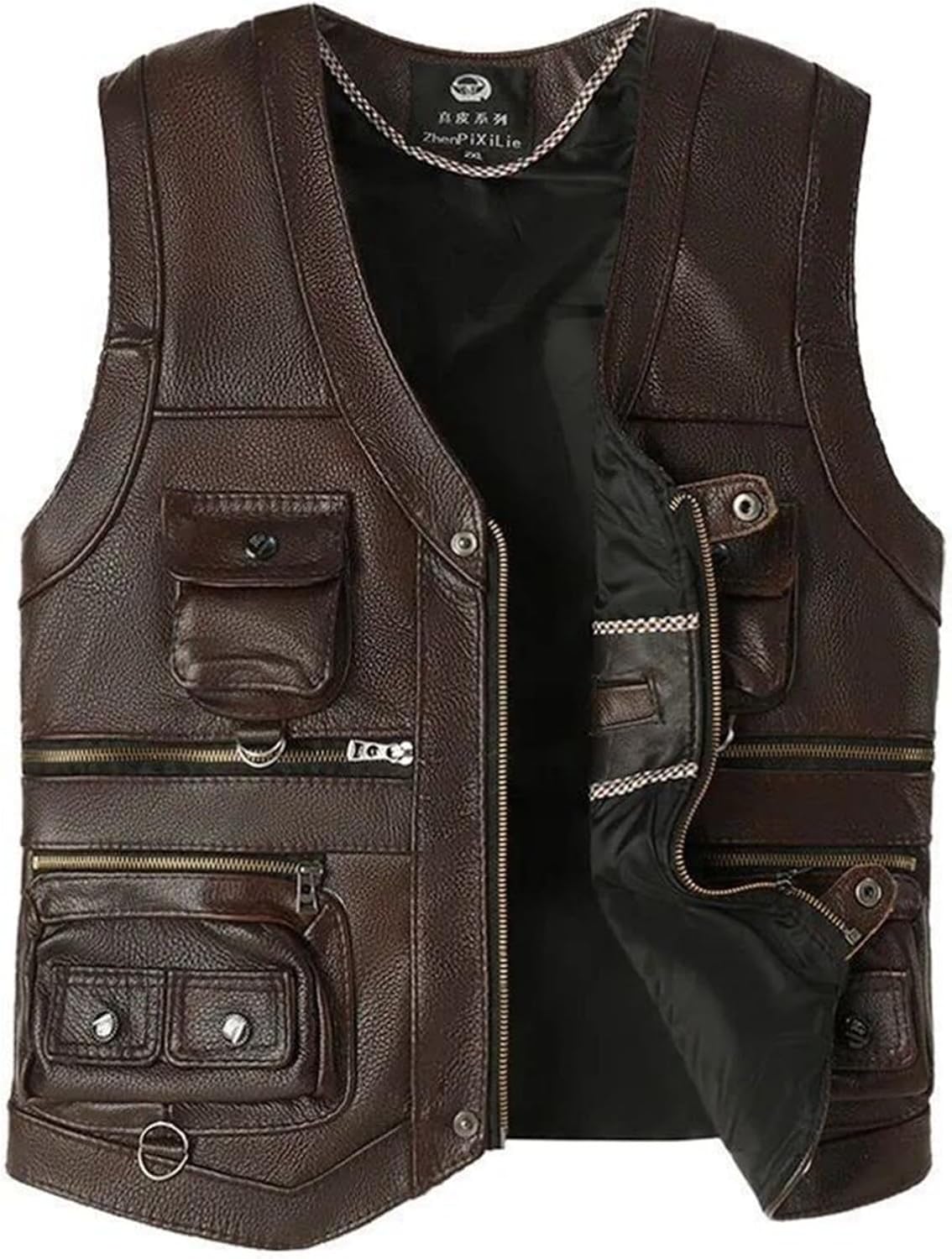 ライダースベスト レザーベスト メンズ 革ベスト 革ジャン ノースリーブジャケット アウトドア 柔らか 本革 Vネック ジレ チョッキ 多ポケット カメラマン フィッシングベスト カジュアル バイカー|Nartooston