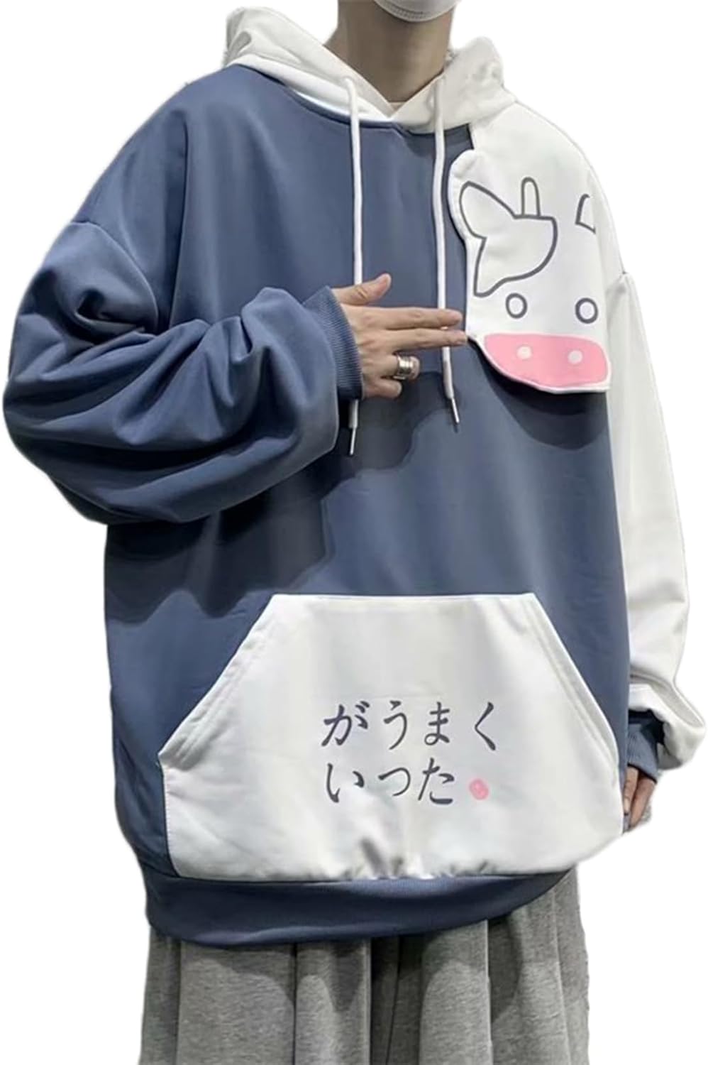 パーカー 乳牛 かわいい メンズ レディース 切り替え フード付き 長袖 大きめ フルオーバー 春秋冬服 ポケット付き ビックシルエット お洒落 軽量 快適 日系 きれいめ カップル｜Nartooston
