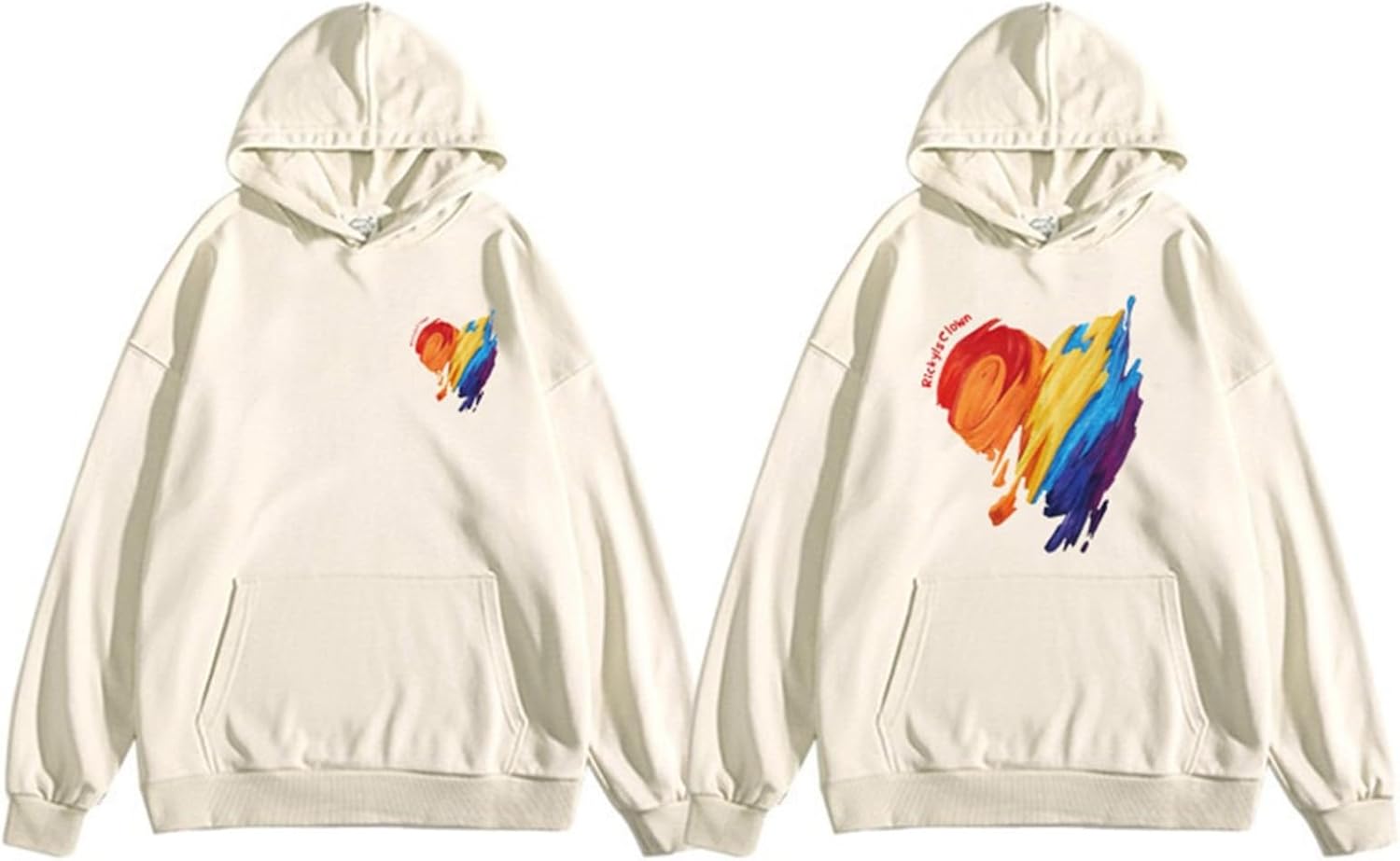 カップルパーカー フード付き プルオーバー 春秋服 ペアルック ハート柄 虹色 オーバーサイズ 長袖 トップス オシャレ 男女兼用 スウェットパーカー 軽い 柔らかい カジュアル 普段着 原宿系｜Nartooston
