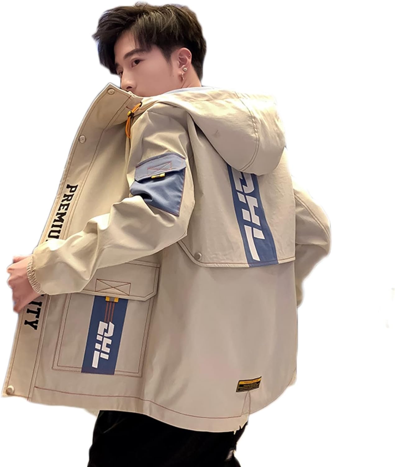 ジャケット 韓国風 男性 トレーナー 薄手 切り替え 英字柄 ゆったり フード付き スポーツ風 ファッション 春秋 体型パカー 保温 吸汗 クール ソフト コンフォート 丈長め カジュアル 保温性 フ｜Nartooston