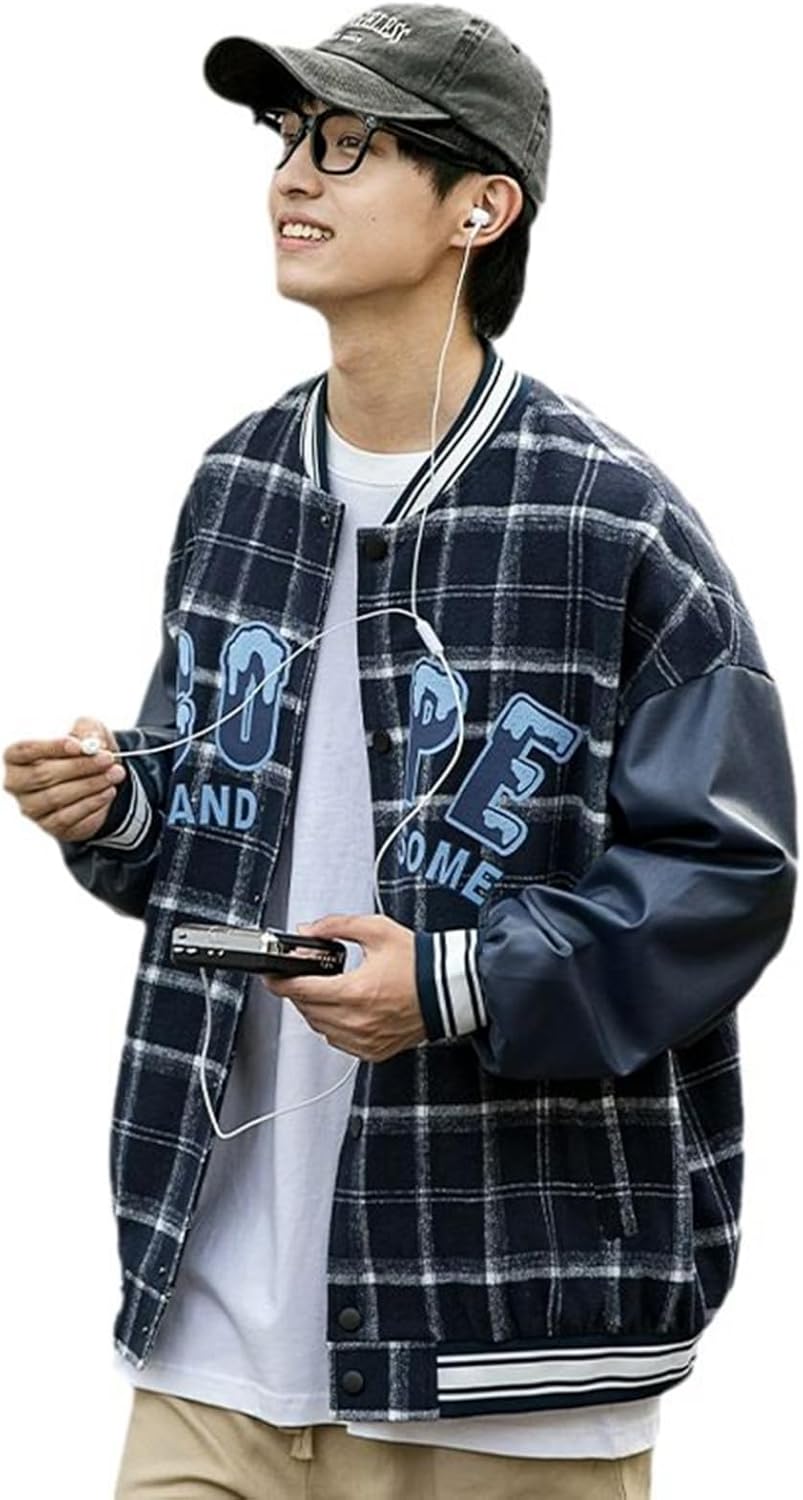 メンズ スタジアムジャンパー カッコイイ ショート スタジャン クラシック チェック柄 ユニセックス 秋服 ジャケット 薄手 ブルゾン アウトドア 通勤 通学 ストリート ファッション アウター|Nartooston