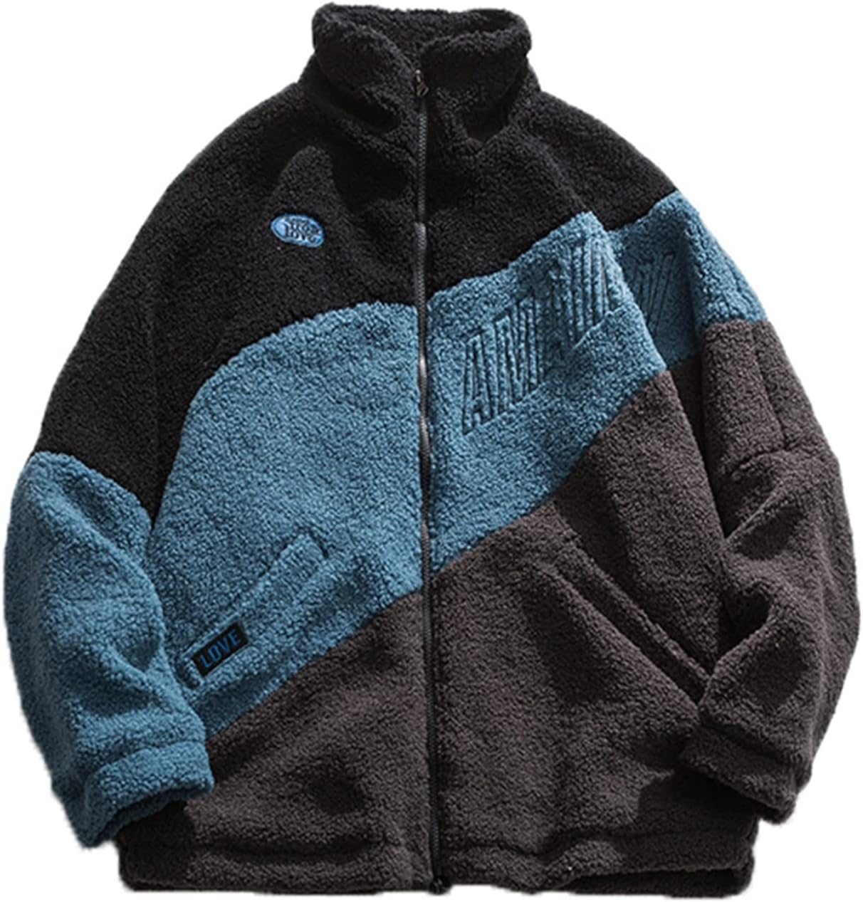 メンズ フルジップジャケット フリース ボア パッチワーク ユニセックス 防寒服 秋冬着 モコモコ 起毛 ウインドブレーカー スタジャン あったか 厚手 アウトドア カジュアル 通勤通学|Nartooston