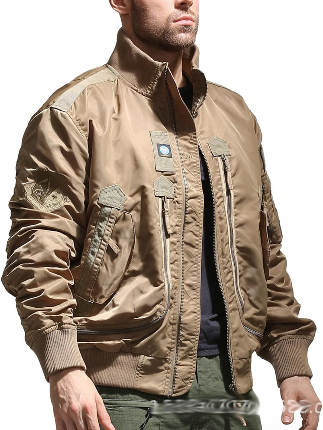 メンズ フライトジャケット ミリタリー 立ち襟 スタジャン カジュアル 防風 防寒 秋服 ジップアップ ブルゾン かっこいい アウター 大きいサイズ トップス アウトドア ライダース 山登り 釣る|Nartooston