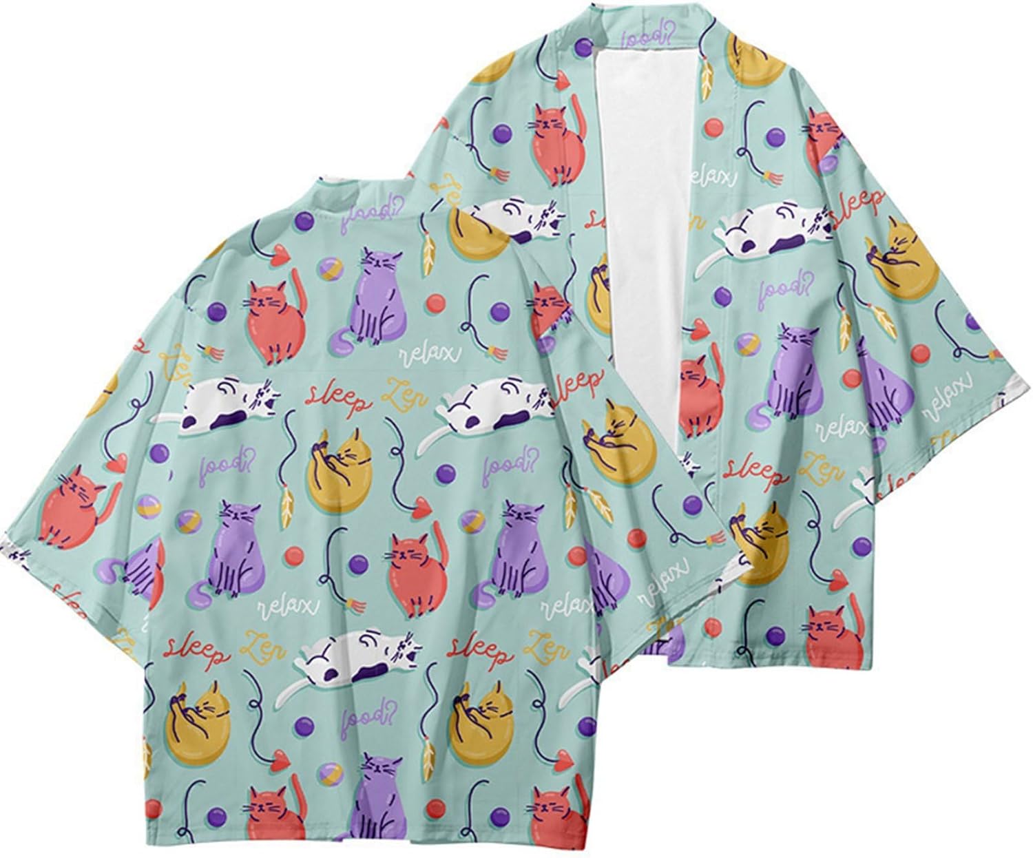 夏用 羽織り 和式パーカー メンズ 七分袖 和風シャツ 甚平 トップス 猫柄 ねこ カジュアル 日焼け止め ジャケット 大きいサイズ 原宿風 3Dプリント クーラー対策 アロハシャツ 夏祭り｜Nartooston