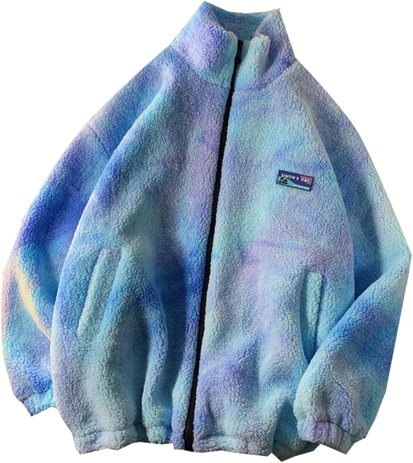 ボアブルゾン フルジップジャンパー メンズ 起毛 秋冬服 ブルー グラデーション 立ち襟 保温 暖かい もこもこ カジュアル ゆったり コート ポケット付き ゴム付き ジャンパー ウインドブレーカー|Nartooston