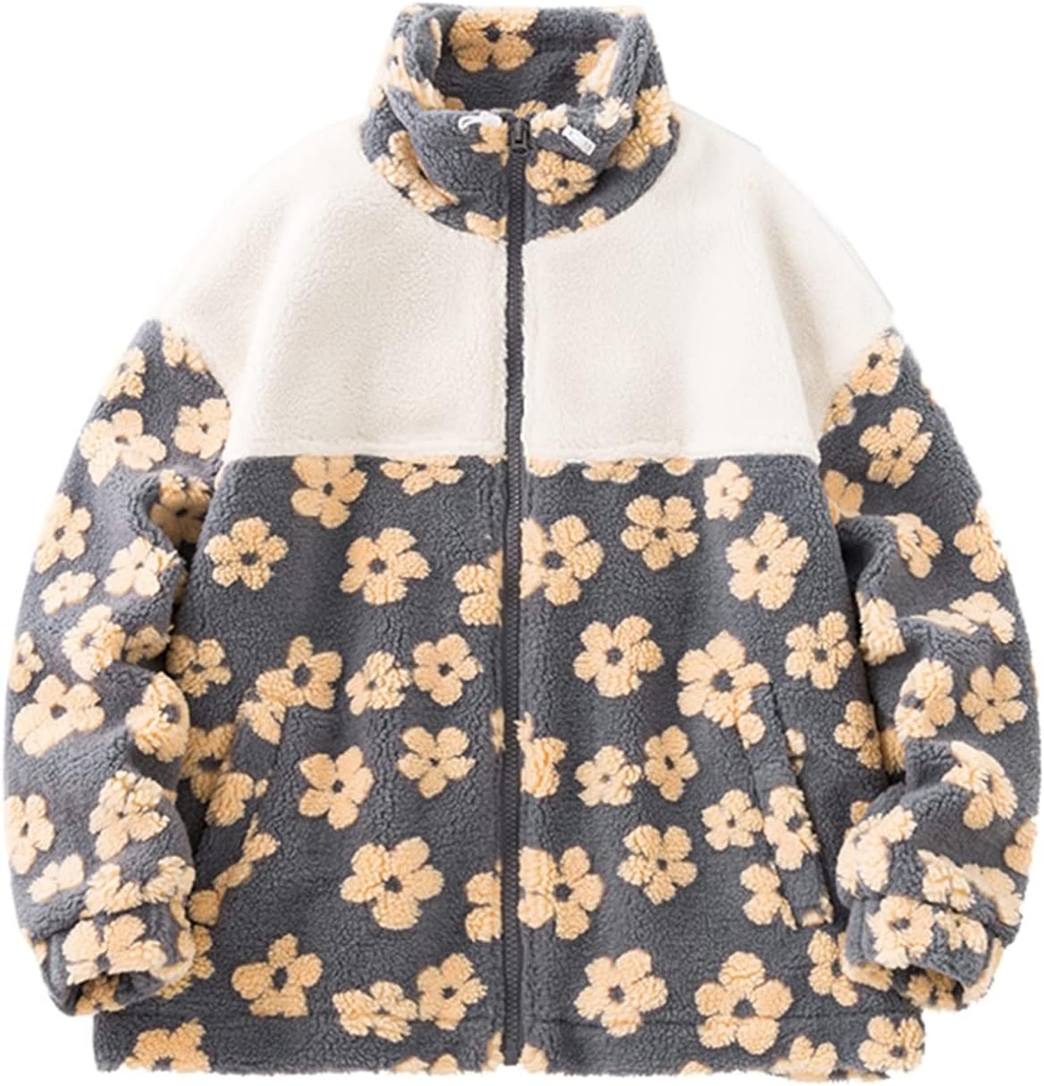 すリースジャケット ボアコート ジャンパー 花柄 フルジップ レディース メンズ ペア服 秋冬服 アウター 韓国風 ファッション カジュアル 中綿 ゆったり アウター パーカー ウインドブレーカー ピ｜Nartooston