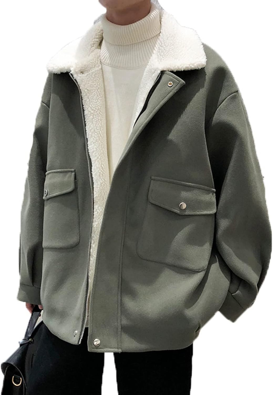 ボアブルゾン 綿服 ボアジャケット メンズ レディース ボアフリース 防寒着 秋冬服 保温 あったか 切り替え アウター もこもこ ゆったり ジャンパー スタジャン ブルゾン 冬 起毛 無地 ブルー|Nartooston