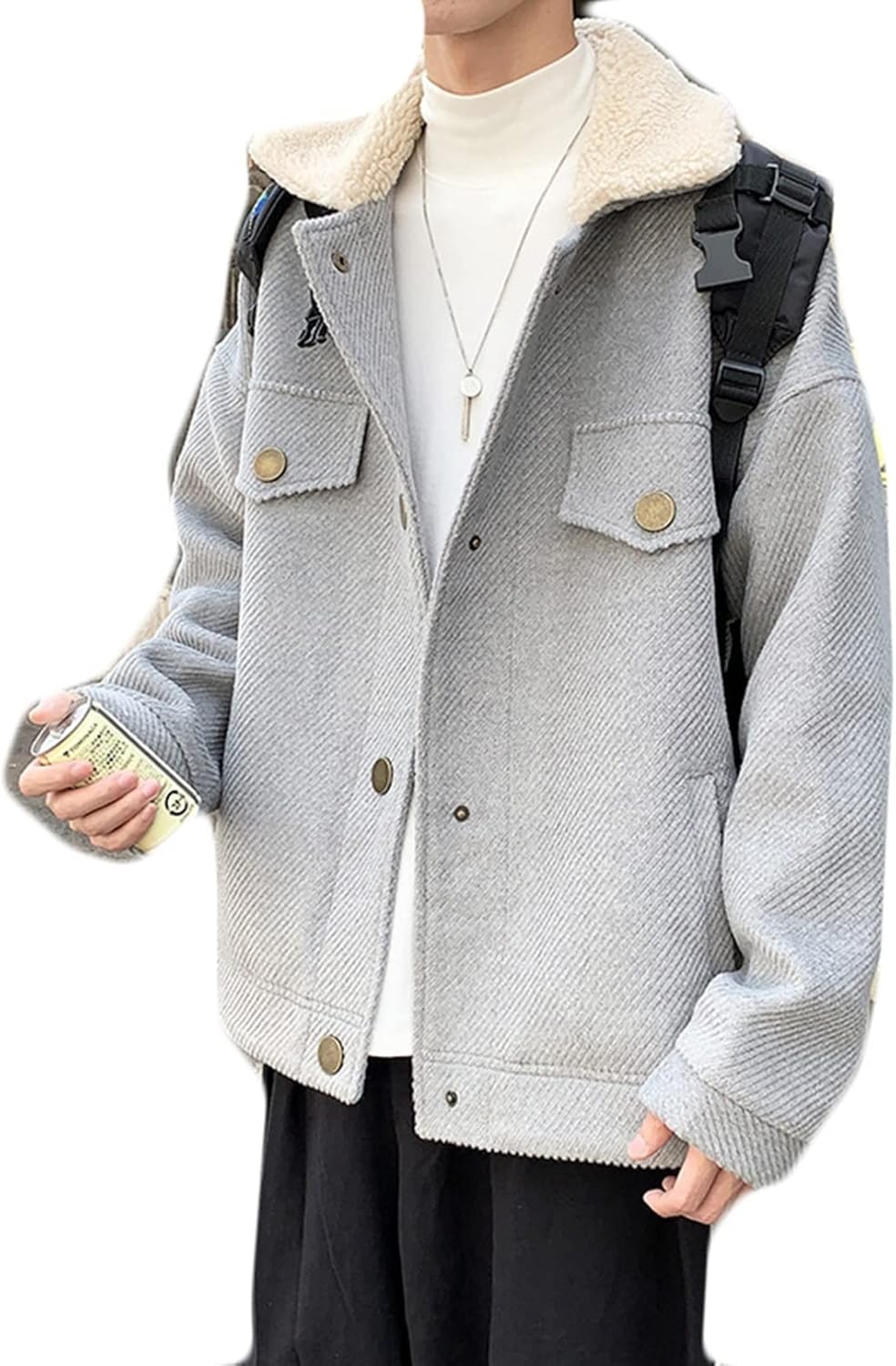ボアブルゾン 綿服 ボアジャケット メンズ レディース ボアフリース 防寒着 秋冬服 保温 あったか 切り替え アウター もこもこ ゆったり ジャンパー スタジャン ブルゾン 冬 起毛 無地 ブルー|Nartooston