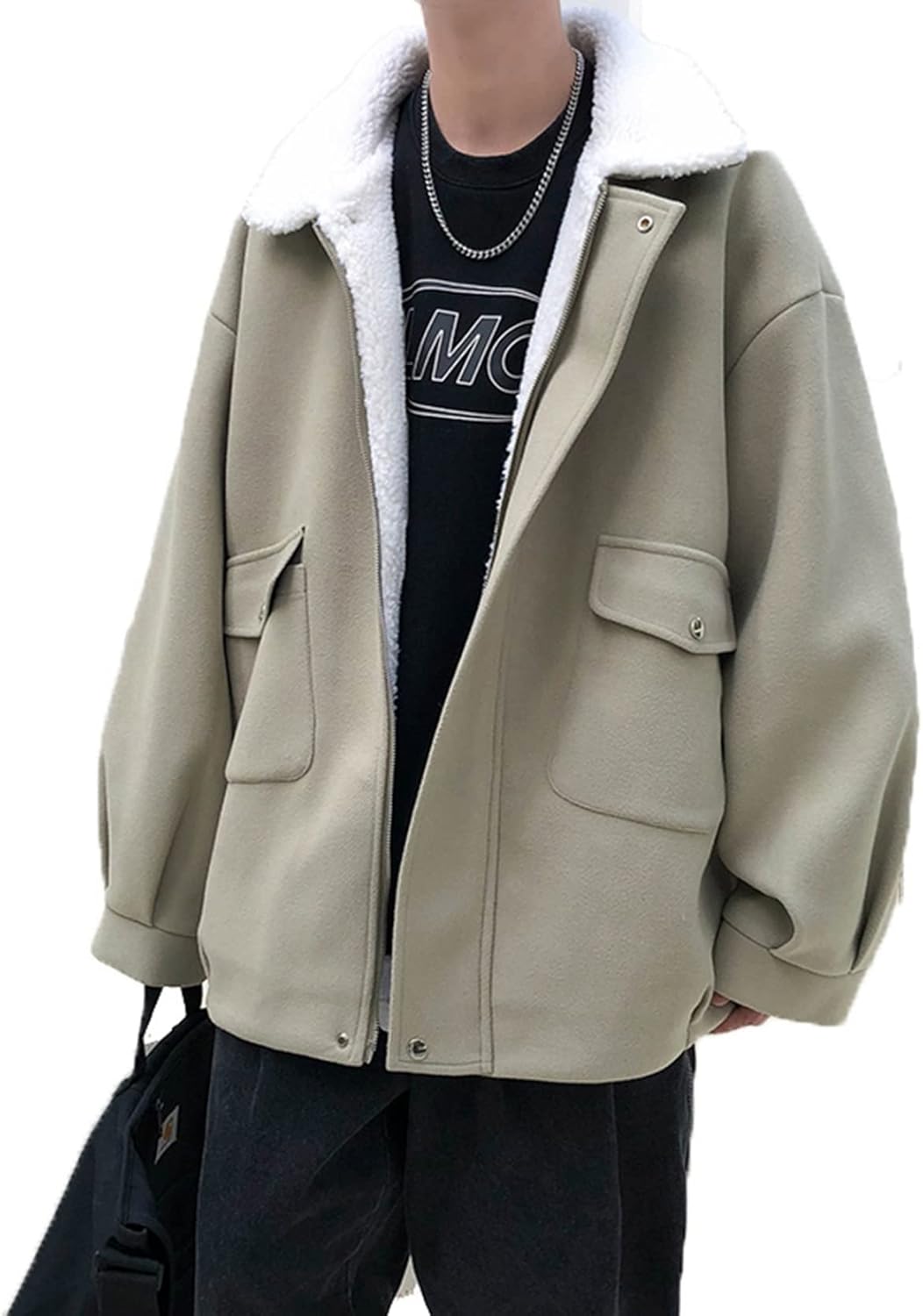 ボアブルゾン 綿服 ボアジャケット メンズ レディース ボアフリース 防寒着 秋冬服 保温 あったか 切り替え アウター もこもこ ゆったり ジャンパー スタジャン ブルゾン 冬 起毛 無地 ブルー｜Nartooston