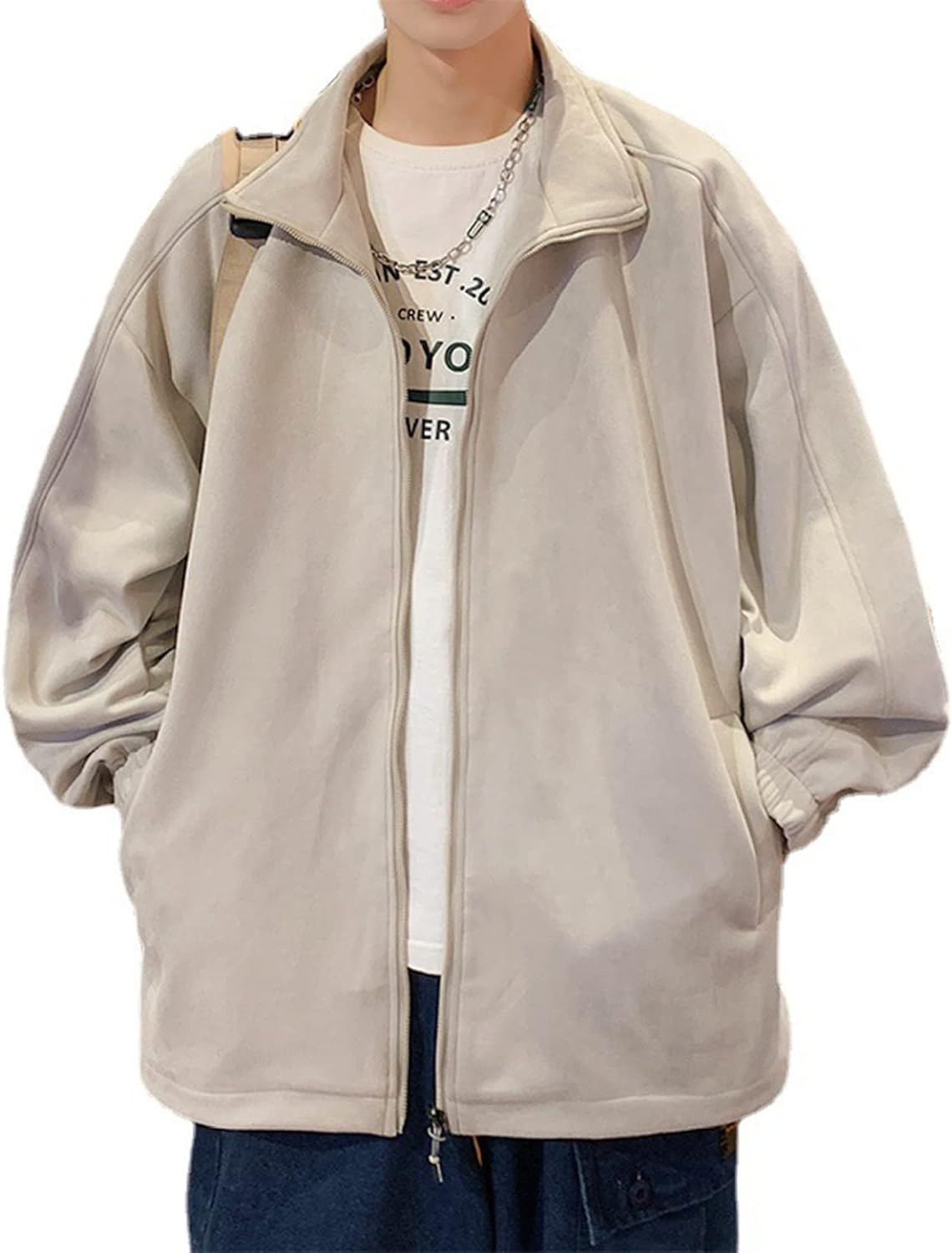 メンズ ジャケット フェイクセーム革 ジャンパー カジュアル 立ち襟 ストリート 保温 防風 秋冬服 ジップアップ ブルゾン オシャレ 無地 シンプル 大きいサイズ アウター トップス デイリー スポ|Nartooston