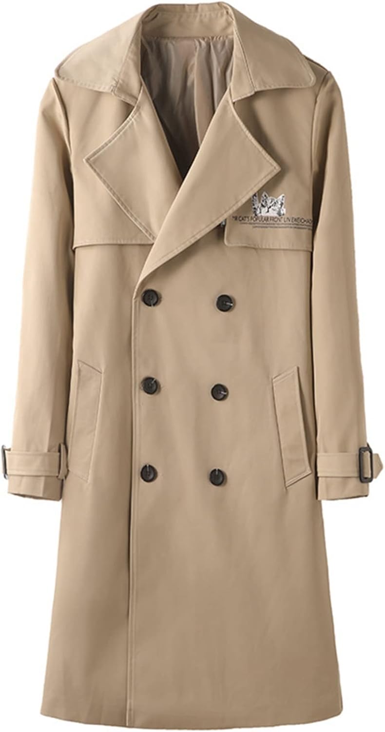 メンズ トレンチコート ダブルブレスト スプリングコート 無地 シンプル ロング ジャケット 紳士服 チェスターコート 春秋 ビジネス スリム カジュアル 通勤 アウター 薄手 ベルト付き|Nartooston