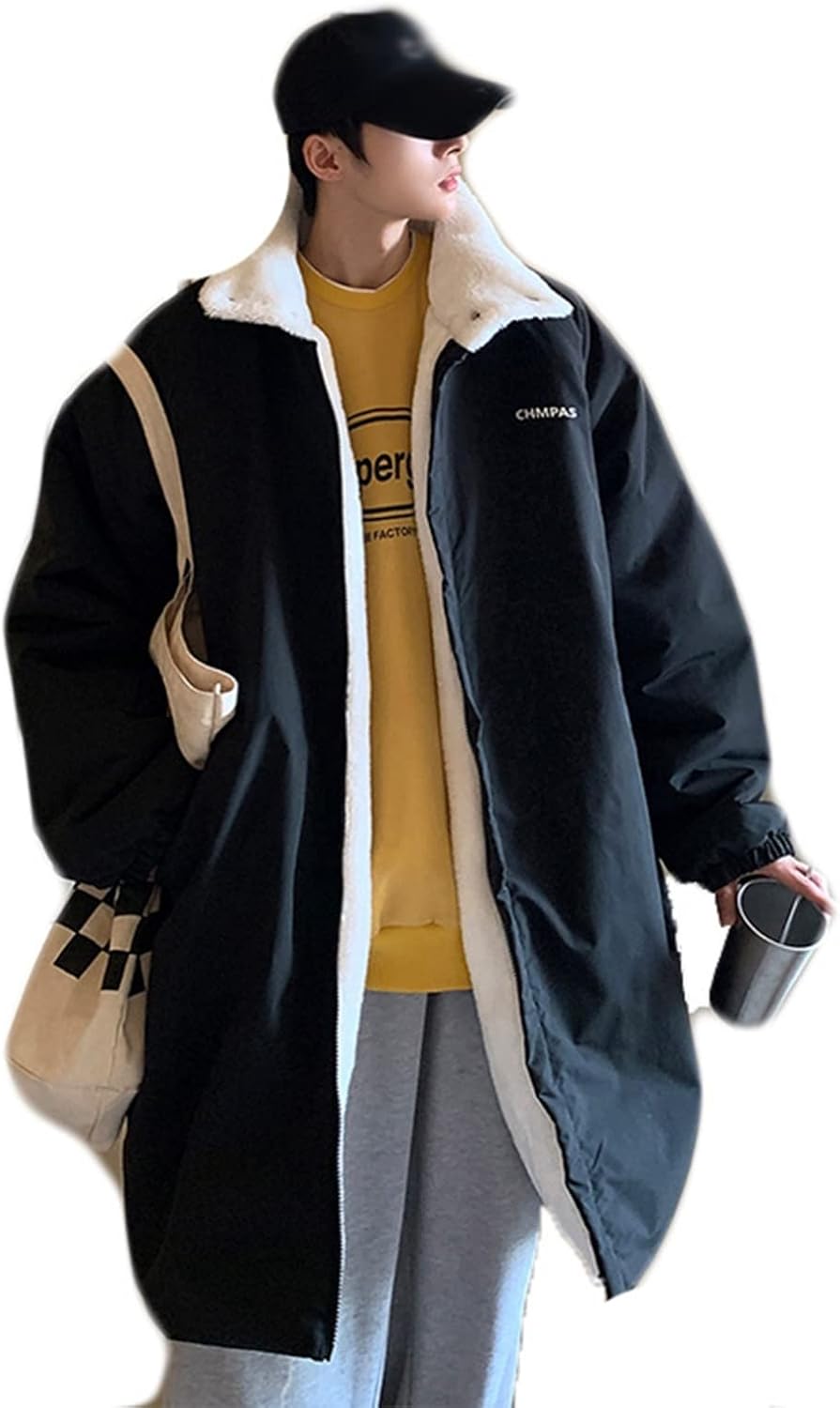 中綿ジャケット ロング丈 メンズ フリースボア 裏起毛 冬服 防寒着 マウンテンパーカー フード付き ゆったり 無地 シンプル 膝丈 長コート 厚手 暖かい ジップアップ もこもこ アウター|Nartooston