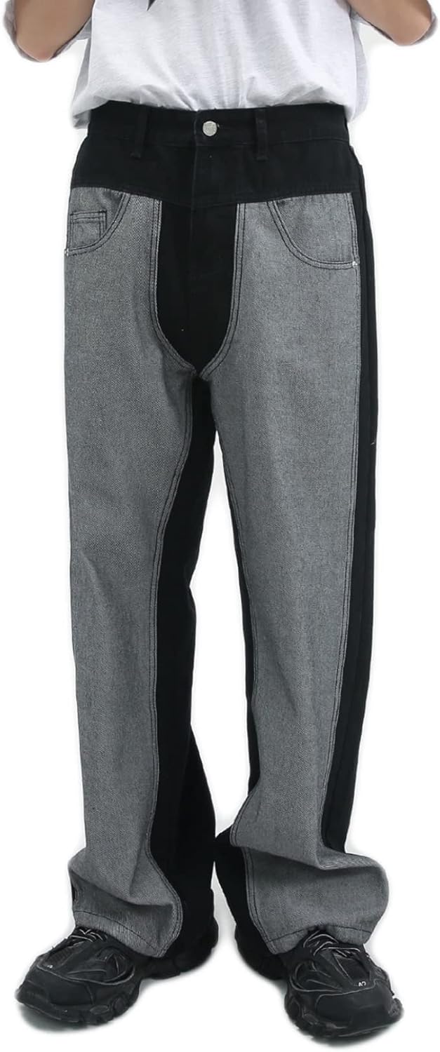 メンズ ジーンズ パッチワーク デニムパンツ ワイドパンツ ハイストリート ロングパンツ デザイン性 ゆったり おしゃれ モード系 リラックス 長ズボン ヴィンテージ ウォッシュ加工 パッチワーク ル｜Nartooston