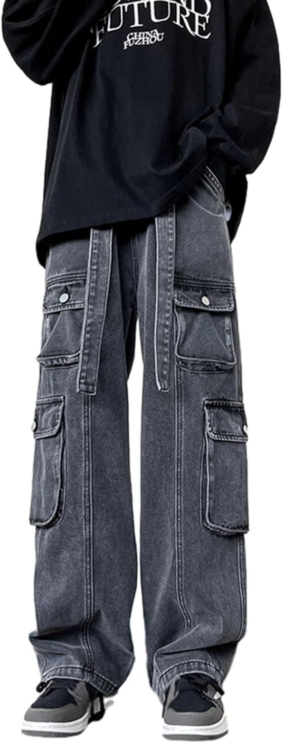 デニムパンツ ジーンズパンツ メンズ ルーズ ストレート マルチポケット レトロ ビックサイズ 男性 ロングパンツ ジップ 大人 ストリート hiphop系 立体裁断 ファッション 厚手 秋物 秋冬｜Nartooston 12,666円