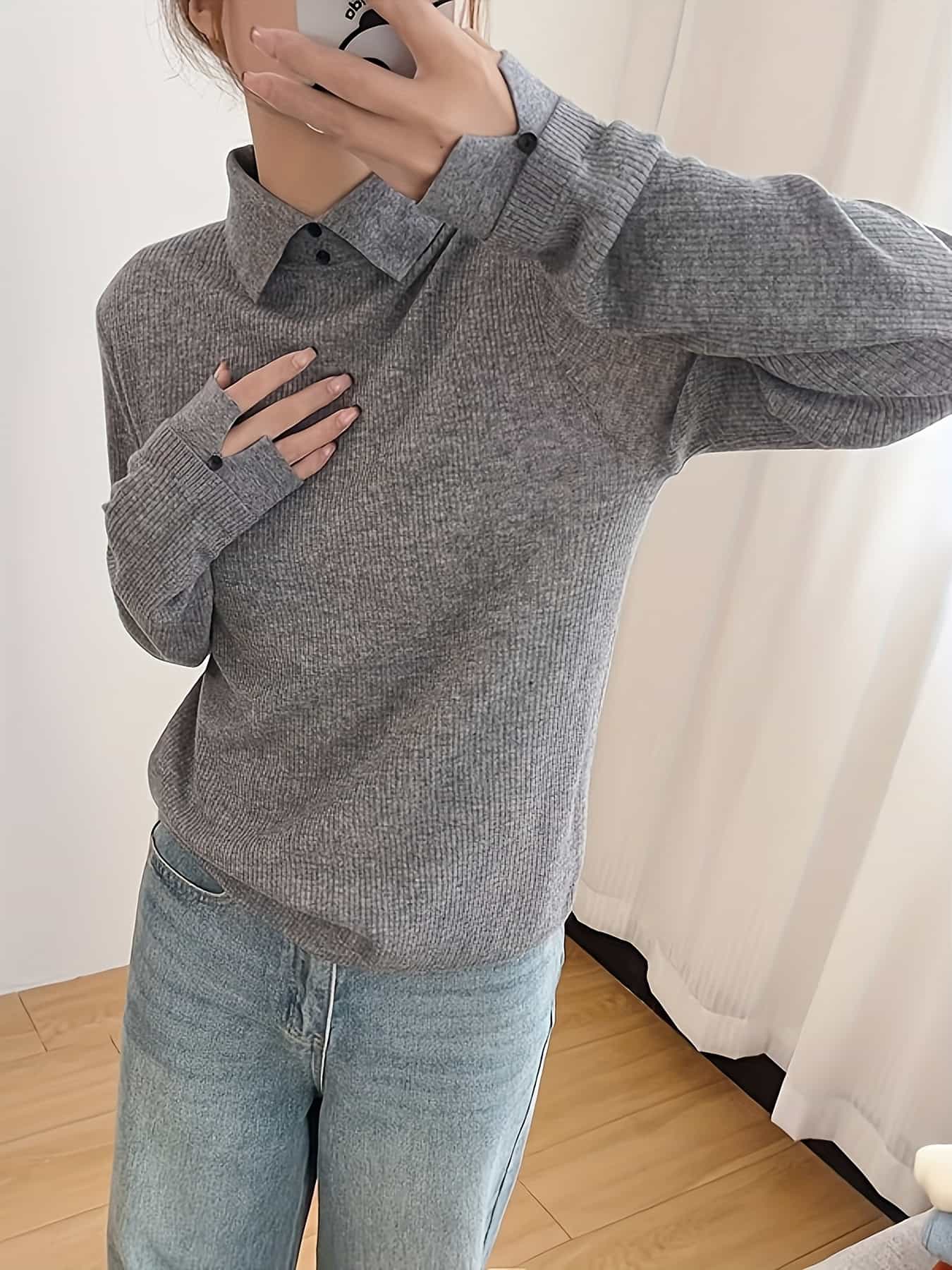 【指穴&times;襟付き】 ニット セーター レディース トップス 襟付きニット ポロ襟 リブニット 重ね着風 レイヤード 長袖 リブ編み 縦ライン 着痩せ 細見え 体型カバー 無地 ストレッチ 伸縮性 柔らかい きれいめ 大人可愛い 韓国ファッション オフィス カジュアル OL 通勤｜Nartooston