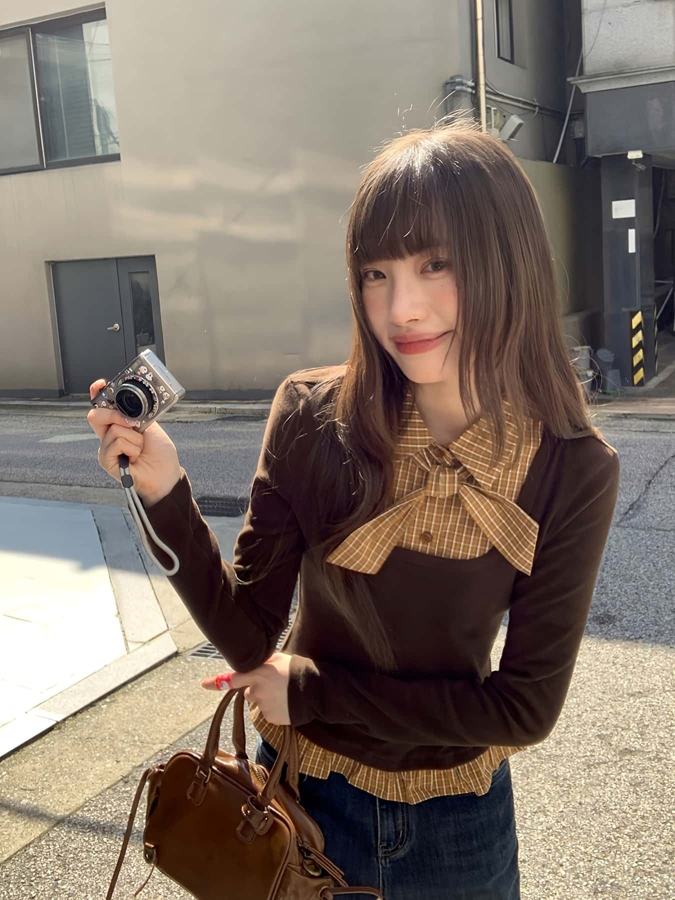 【重ね着風】 トップス レディース 長袖 チェック柄 リボン ボウタイ ブラウス 切り替え フェイクレイヤード シャツ カットソー 襟付き きれいめ カジュアル 大人可愛い レトロ 韓国ファッション タイト スリム 着痩せ 細見え 体型カバー 春 秋 冬 1枚で決まる 通学|Nartooston