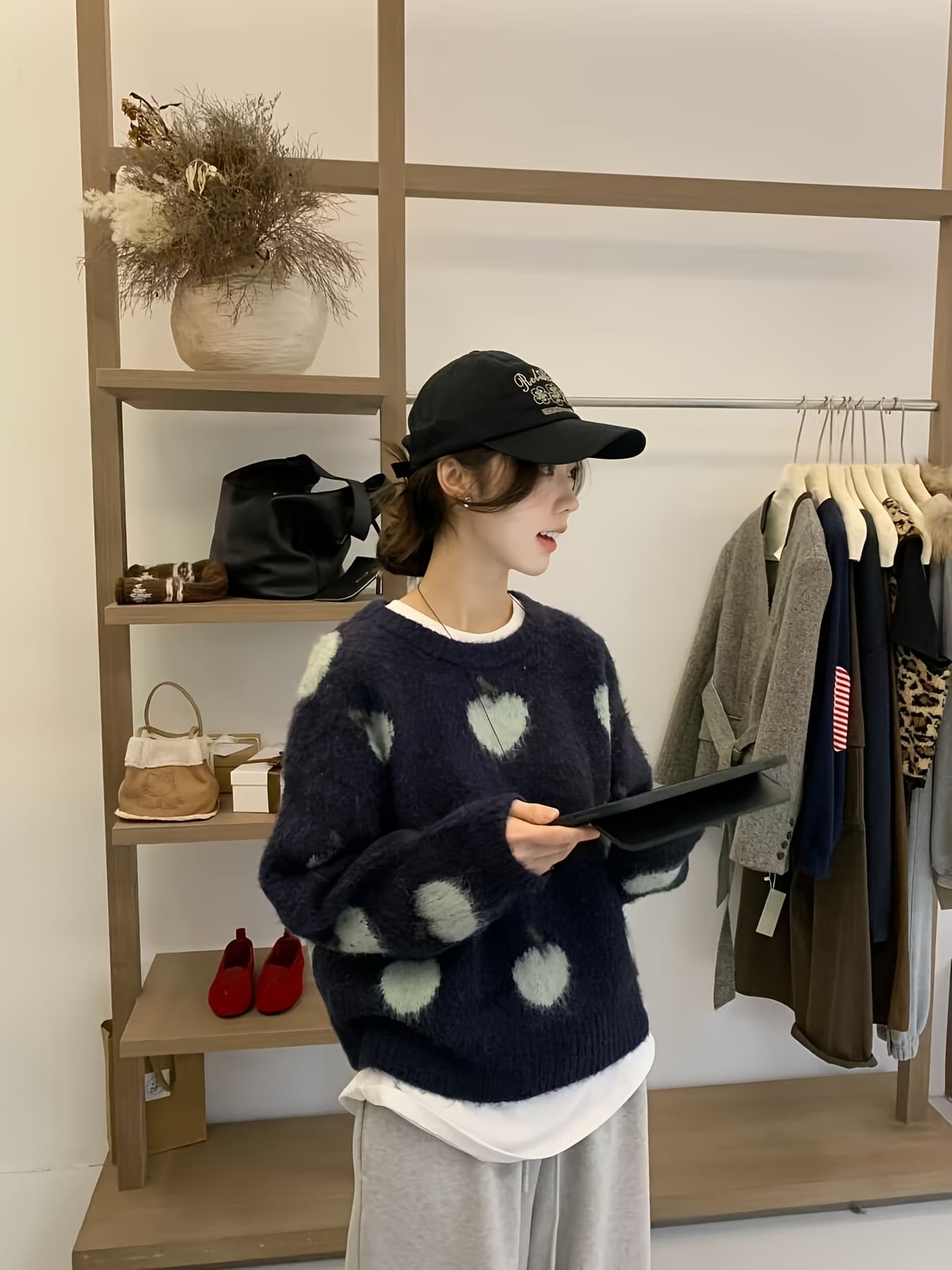 【大人のハート柄】ニット セーター レディース トップス ハート プルオーバー クルーネック 長袖 ゆるニット オーバーサイズ ゆったり 体型カバー 二の腕カバー 着痩せ 細見え もこもこ ふわふわ 秋 冬 暖かい 通勤 通学 OL ママコーデ カジュアル ガーリー｜Nartooston