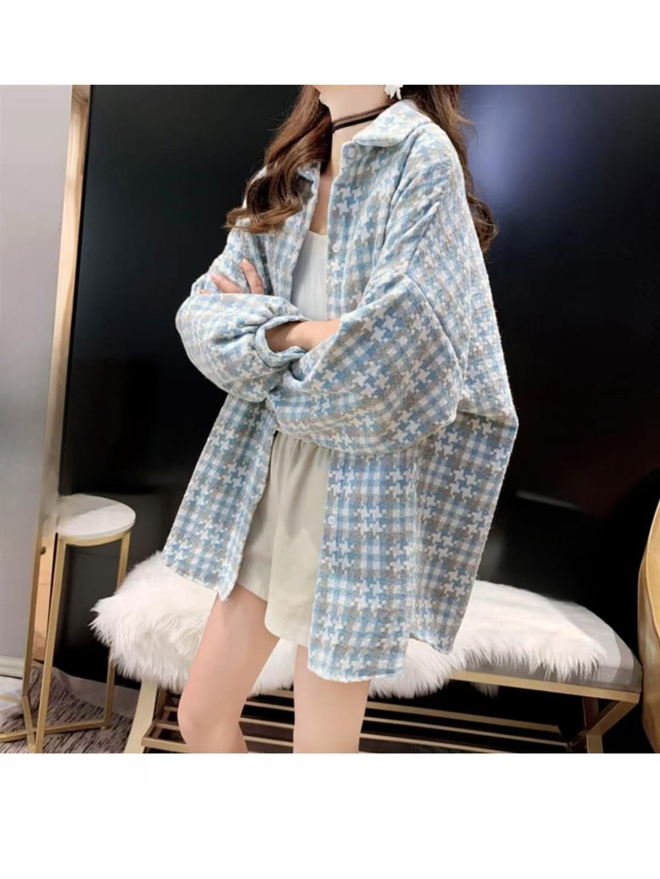 【ゆるシルエット】チェックシャツ レディース 厚手 オーバーサイズ ネルシャツ チェック柄 長袖 羽織り CPOジャケット ビッグシルエット 襟付き ブラウス シャツジャケット チュニック丈 ロングシャツ トップス ギンガムチェック 千鳥格子 体型カバー お尻が隠れる｜Nartooston