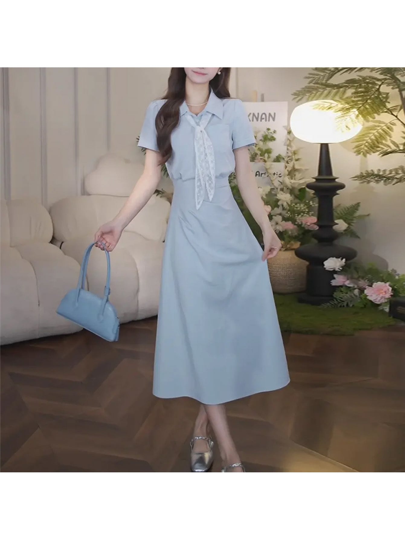 【襟付きワンピ】 シャツワンピース ロング 半袖 レディース ポロ襟 Aライン ウエストマーク ロングワンピース 膝下 ミモレ丈 きれいめ 大人可愛い フェミニン 清楚 カジュアル 体型カバー 着痩せ 細見え 二の腕カバー 脚長 通勤 オフィス OL デート お呼ばれ|Nartooston