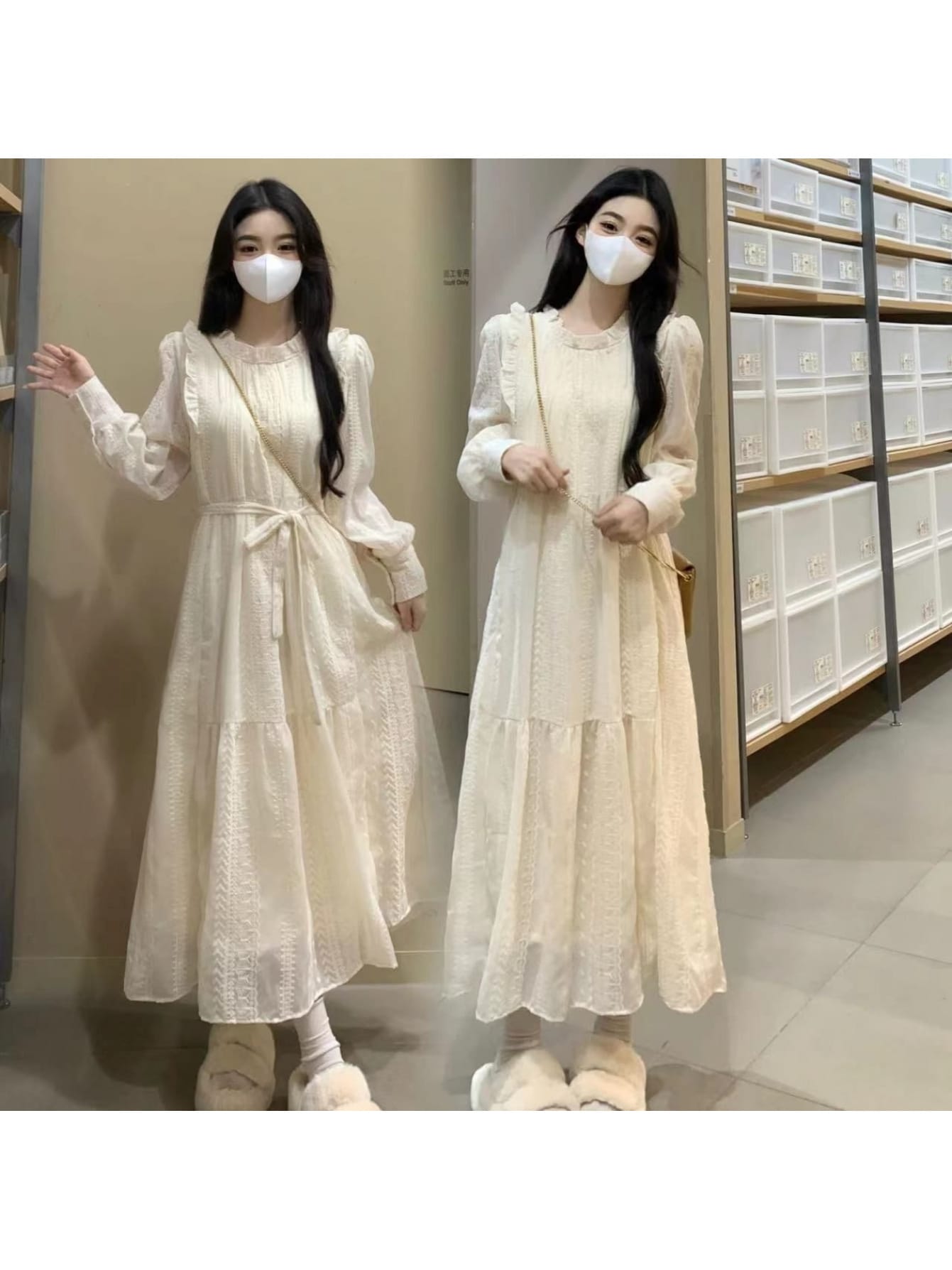 【大人可愛い】ワンピース レディース ロングワンピース レース Aライン 長袖 ロング丈 マキシ丈 フリル ティアード ワンピ ドレス 総レース 裏地あり ウエストリボン ぽわん袖 ボリューム袖 きれいめ フェミニン 体型カバー 着痩せ 脚長効果 春 秋 お呼ばれ 結婚式|Nartooston