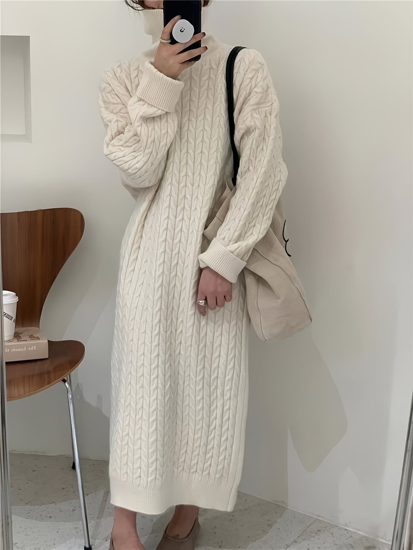 ニットワンピース ロング レディース ケーブル編み ハイネック マキシ丈 セーターワンピース ケーブルニット 長袖 タートルネック 体型カバー 着痩せ 細見え 暖かい 防寒 楽ちん ゆるシルエット 部屋着 ルームウェア カジュアル 大人可愛い きれいめ 秋 冬 ママコーデ|Nartooston