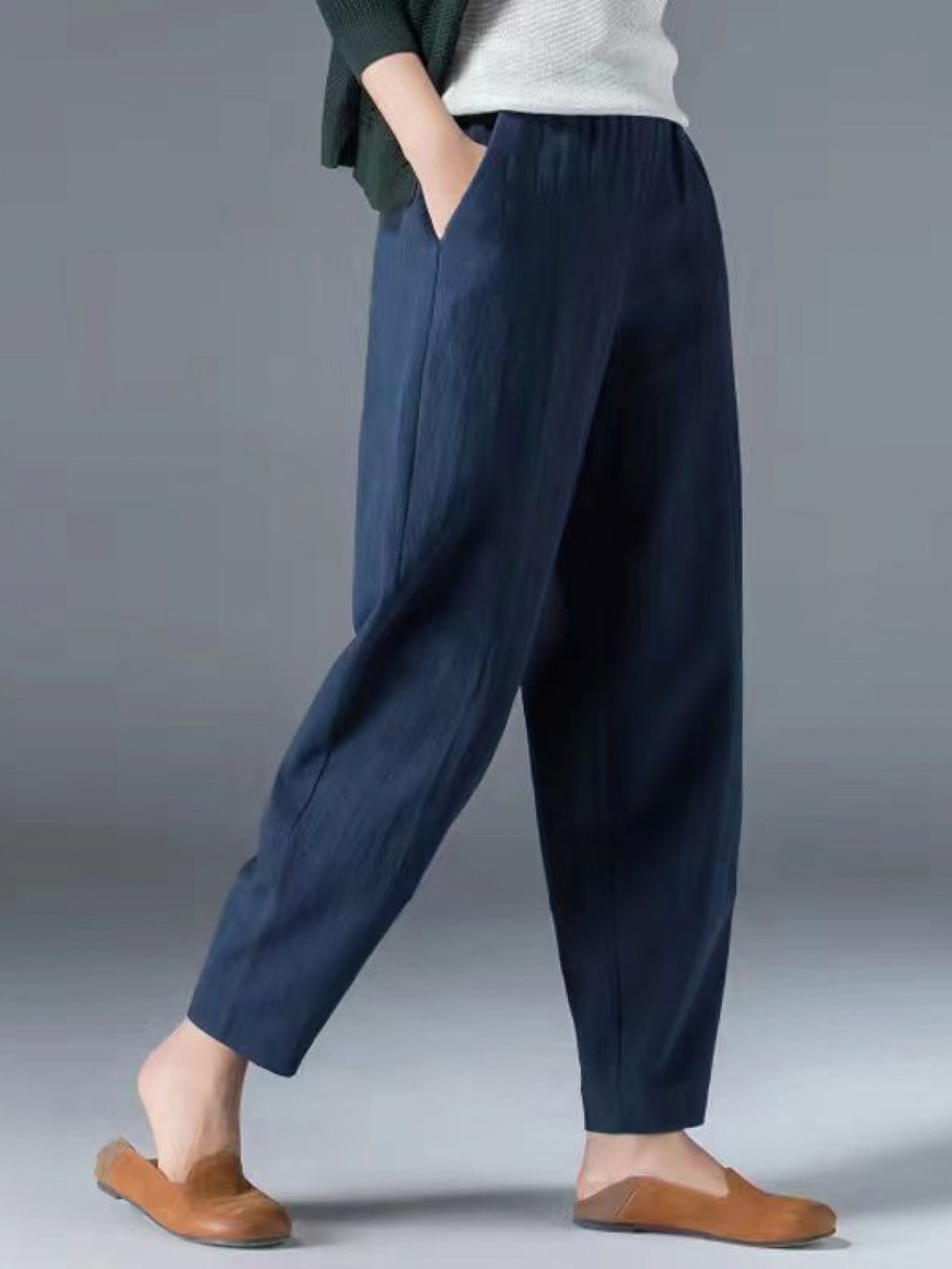 【綿麻風】サルエルパンツ レディース テーパードパンツ ハーレムパンツ ワイドパンツ ボトムス ズボン 九分丈 ウエストゴム ゆったり 体型カバー 着痩せ 細見え 涼しい 通気性 リネンタッチ カジュアル 無地 大きいサイズ 楽ちん 部屋着 ルームウェア 通勤 オフィス|Nartooston