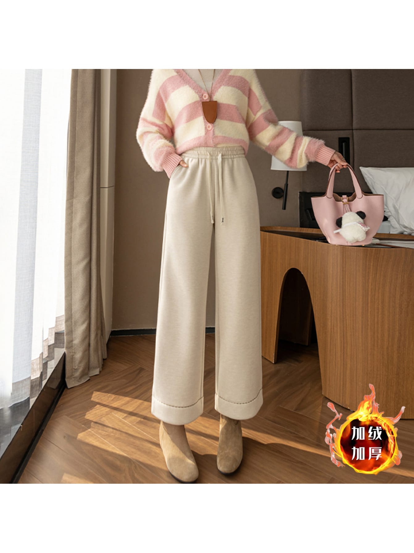 【暖か裏起毛】ワイドパンツ レディース ストレートパンツ 冬 カシミヤタッチ ボトムス ズボン ハイウエスト ウエストゴム ドロスト 厚手 暖かい 防寒 冷え性対策 体型カバー 着痩せ 脚長 美脚 楽ちん ゆったり ルームウェア オフィス 通勤 通学 カジュアル きれいめ｜Nartooston