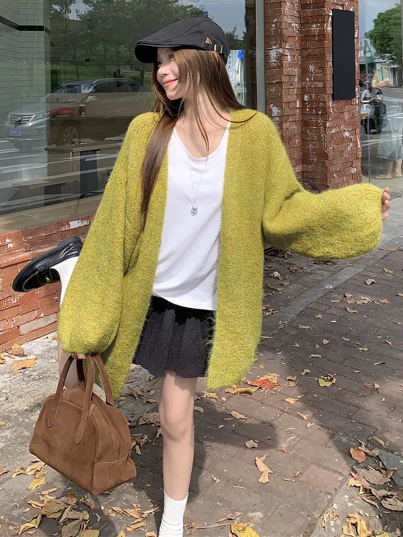 【ゆるふわ】ニット カーディガン ロング レディース 羽織り ボリューム袖 ぽわん袖 バルーン袖 シャギーニット 暖かい 体型カバー お尻が隠れる 着痩せ 華奢見え 楽ちん 韓国ファッション 大人可愛い きれいめ 秋冬 コーディガン 前開き デート ママコーデ|Nartooston