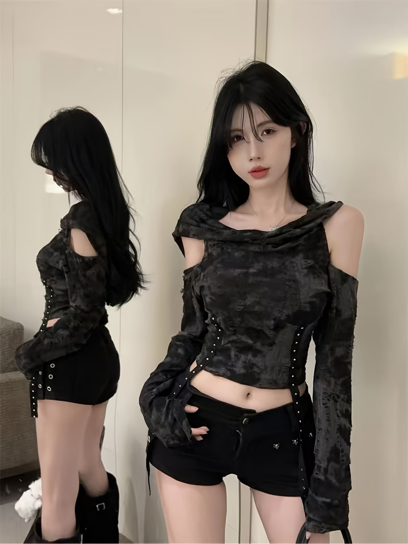 カットソー レディース 長袖 ヘンリーネック Tシャツ リブ トップス ロンT 袖ボタン ハーフボタン 襟付き Vネック タイト 無地 インナー 重ね着 伸縮性 ストレッチ 細見え 着痩せ 華奢見え きれいめ カジュアル 大人可愛い オフィス 通勤 OL 通学|Nartooston