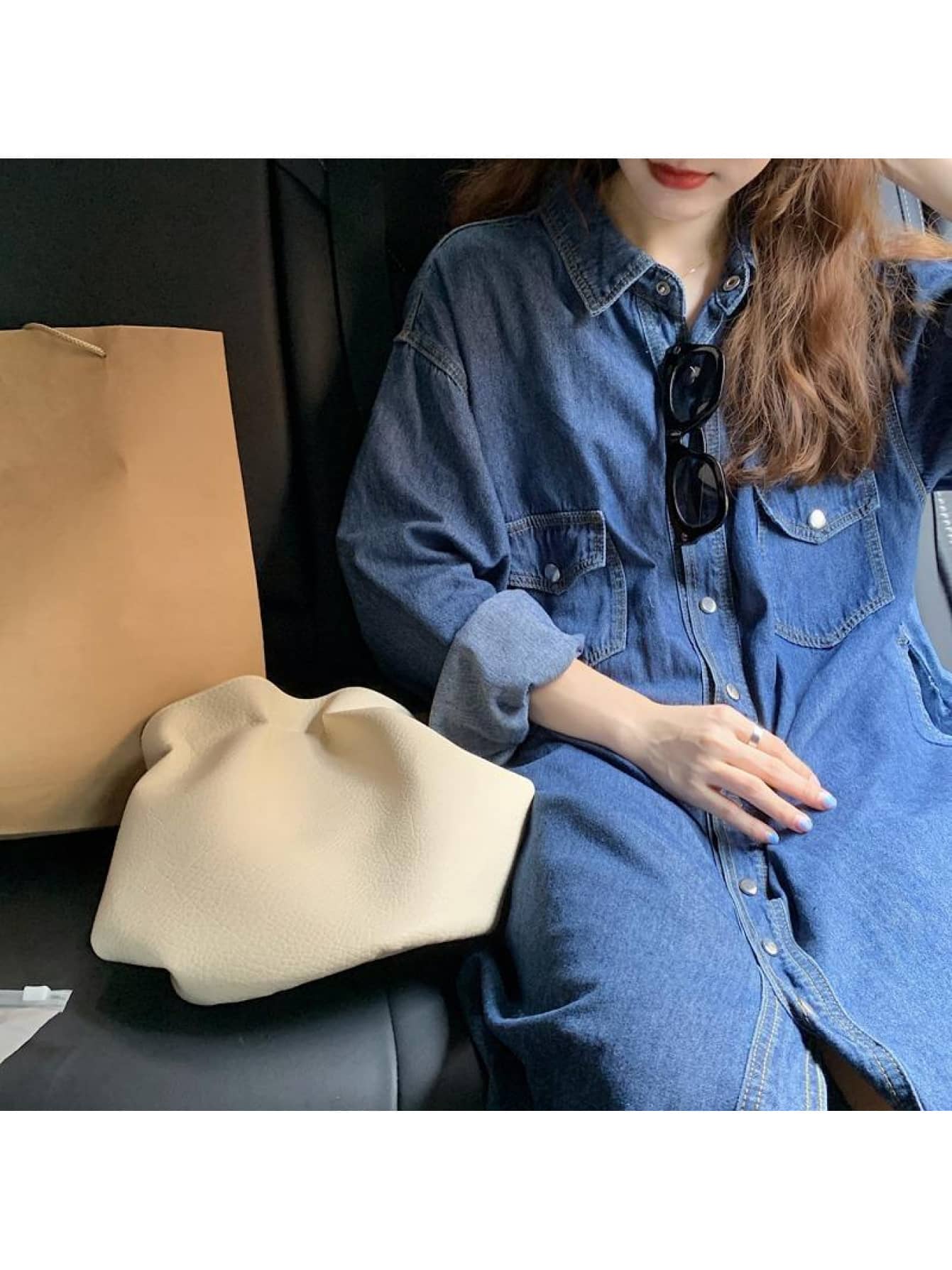 【新作】デニムワンピース シャツワンピース ロング レディース 長袖 秋 体型カバー ゆったり シャツワンピ デニムワンピ マキシ丈 膝下 ひざ下 前開き 羽織り ライトアウター カジュアル きれいめ 大人可愛い 大きいサイズ 襟付き ポケット ドロップショルダー 着痩せ|Nartooston