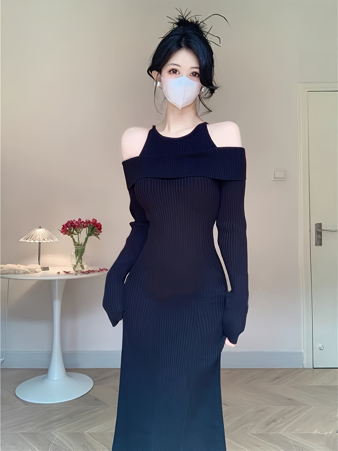 【美シルエット】ニットワンピース オフショルダー ロングワンピース 肩出し 肩あき レディース マーメイド タイト リブニット 長袖 マキシ丈 ロング丈 秋 冬 春 きれいめ セクシー 大人可愛い フェミニン 体型カバー 着痩せ 細見え お呼ばれ デート 二次会 謝恩会｜Nartooston