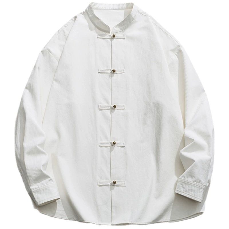 チャイナ服 メンズ カンフーシャツ ホワイト 長袖 スタンドカラー リネンシャツ 綿麻 ゆったり 唐装 中華風 太極拳 演出服 民族衣装 レトロ カジュアル 春 秋 大きいサイズ