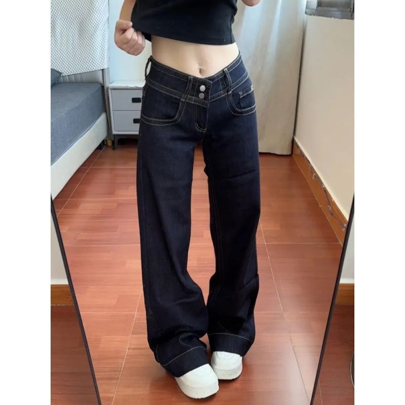 デニムパンツ レディース ジーンズ ローライズ ワイドパンツ フレア ブーツカット ステッチ ヴィンテージ風 Y2K 美脚 脚長 ボトムス カジュアル ストリート ジーパン ズボン お洒落 抜け感 通