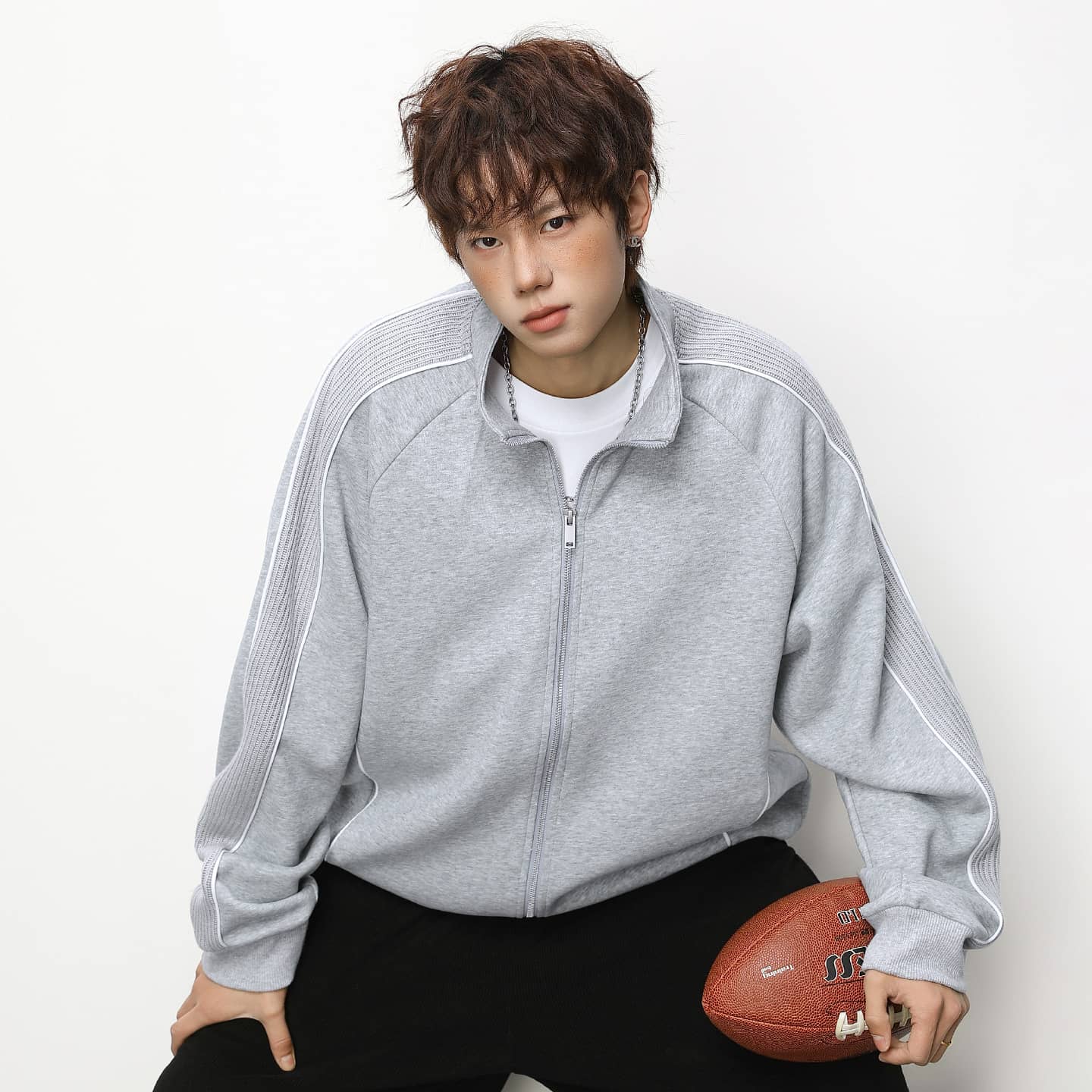 トラックジャケット メンズ ジャージ スタンドカラー フルジップ サイドライン ライン ビッグシルエット ストリート カジュアル スウェット トップス アウター 春服 秋服 冬服 ゆったり 部屋着 ス