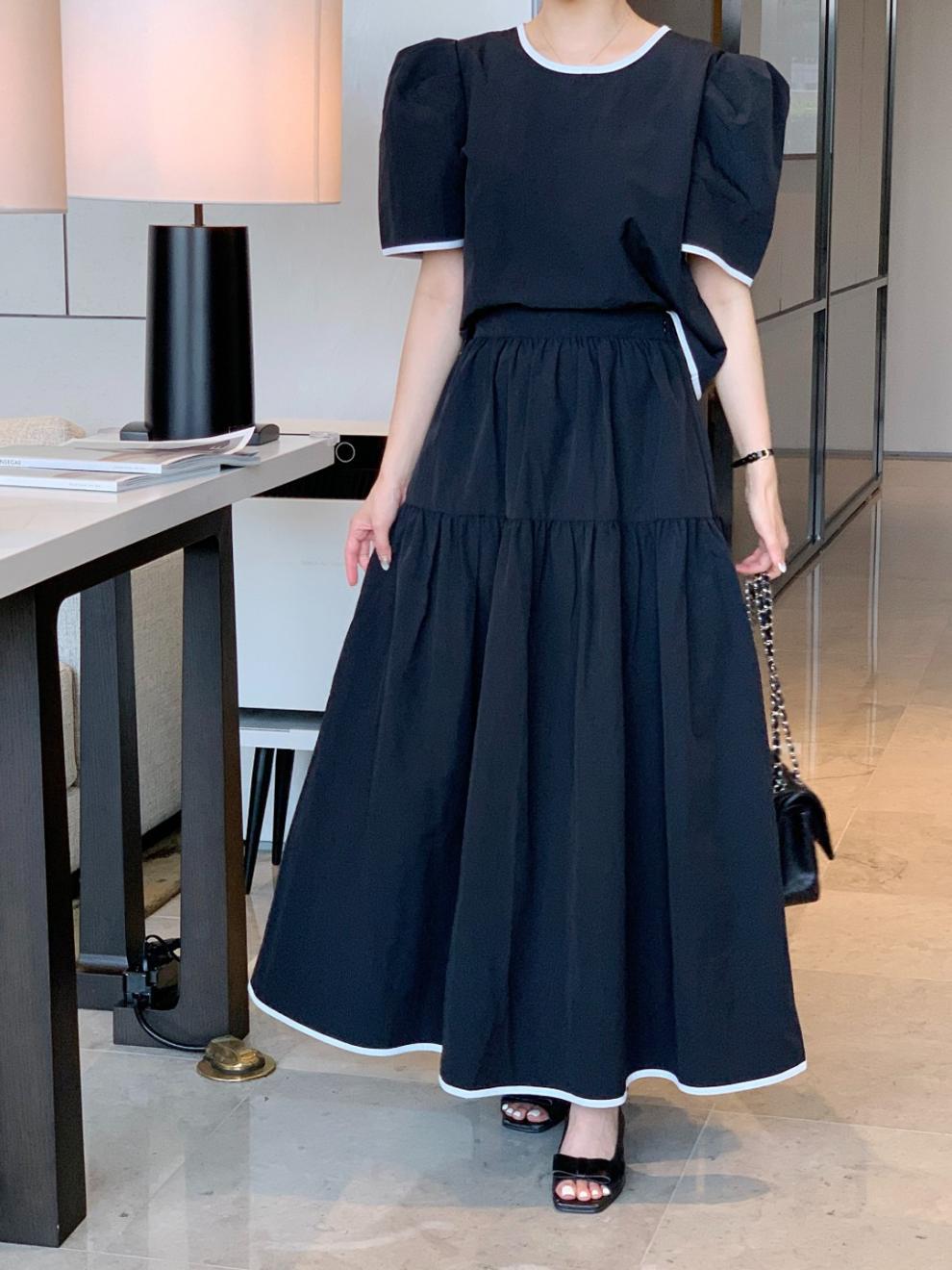 セットアップ レディース 上下仕掛ける 好いたらしいめ トップ パフ捩り パイピング ティアード ロングスコート A伝達ルート 2点仕掛ける 心地好い 通い 体型覆いかぶせる お出かけ 春 夏