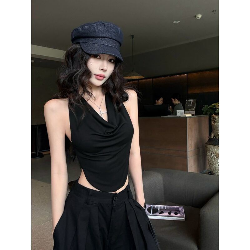 ホルターネック トップス ノースリーブ カウルネック ドレープ セクシー バックオープン ストリート系 ギャル服 モード系 かっこいい 大人 インナー タンク キャミソール リゾート プチプラ クラブ