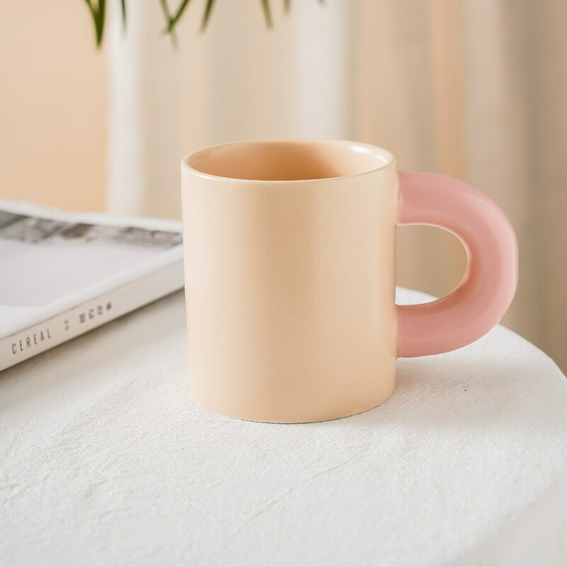マグカップ ぷっくりハンドル 北欧風 陶器 コーヒーカップ ティーカップ オシャレ 可愛い コップ 大きめハンドル 持ちやすい インテリア 雑貨 ギフト 贈り物 300ml