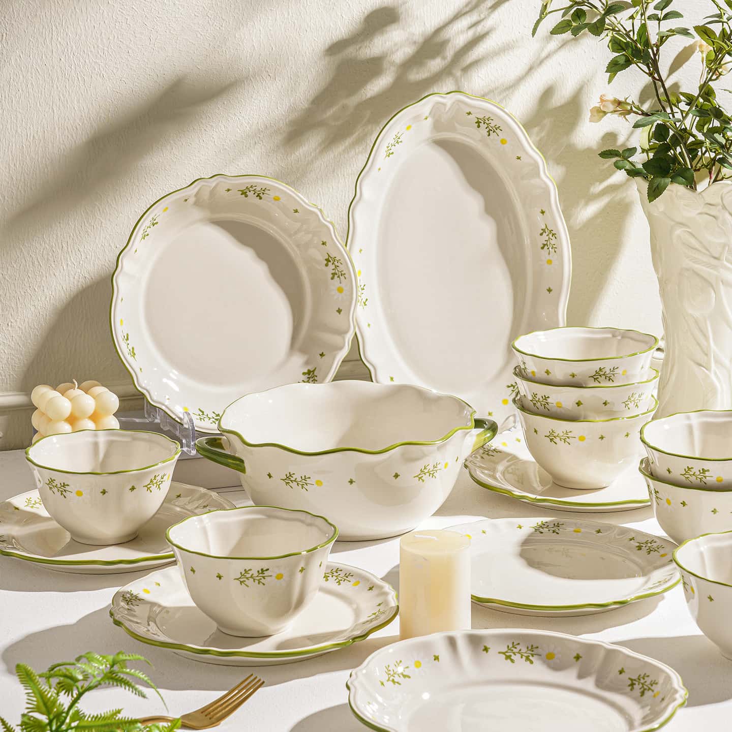 食器セット 5点セット プレート お皿 茶碗 ボウル 磁器 陶磁器 花柄 小花 北欧風 アンティーク調 フレンチカントリー 洋食器 キッチン用品 盛り皿 デザート皿 おしゃれ 可愛い おうちカフェ 新
