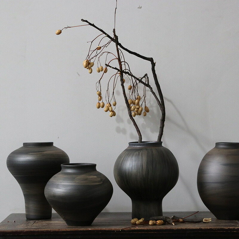 花瓶 陶器 4個組 フラワーベース 大きい 壺 おしゃれ リビング 玄関 置物 インテリア 陶磁器 花器 つや消し 手作り風 投げ入れ 生け花 水耕栽培 アンティーク 部屋飾り 贈り物 和モダン 北欧