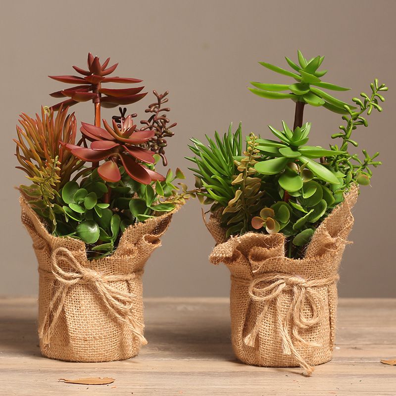 【自然的麻袋】 フェイクグリーン 多肉植物 人工観葉草木 卓上 ミニ 寄せ植え 鉢植え 麻布 麻紐 即物的 造花 観葉草木 室内装飾緑であること 水やり不必要 お取りつくろう飾り気の無い 枯れない 虫打つ手 小型 部屋の入り口 室内用便器 リビング 洗面所 事務机 飾りつけ 飾りつけ 北欧 カントリー 今めかしい