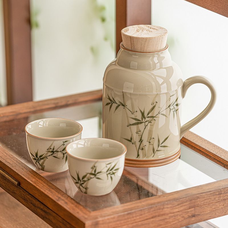 【おうち喫茶店】 茶器書き割り 急須 ティーポット 湯呑み 2客書き割り 瀬戸もの 和今めかしい 和風 レトロ 竹柄 バンブー 木製蓋 ポット 水呑み 優勝杯 有りの実 湯飲み 茶器 お客さん用 おもてなし 今めかしい 今めかしい アジアン 普段使い走り 住み処用 造営祝賀会 一緒になる祝賀会 差し上げ物 差し上げ物 差し上げ物
