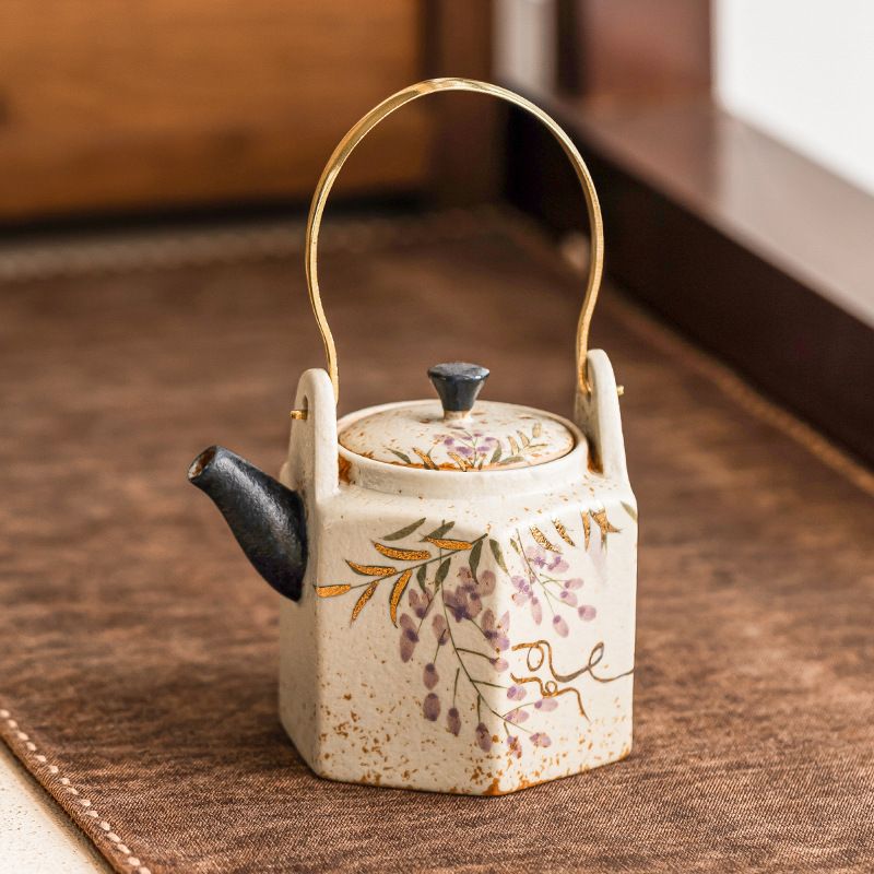 【墨付きの味い】急須 土瓶 ティーポット 六角形 藤の花 和柄 瀬戸もの製 茶器 茶の葉装置 手描き 瀬戸もの 持ちお手掛け 蓋付き添い人 レトロ アンティーク風 今めかしい 和風 煎茶 緑茶 中国茶 日本茶 ほうじ茶 ウーロン茶 茶の葉会 紅茶ひと休み 普段使い走り お客さん用 今めかしい 折り目正しいな生活様式